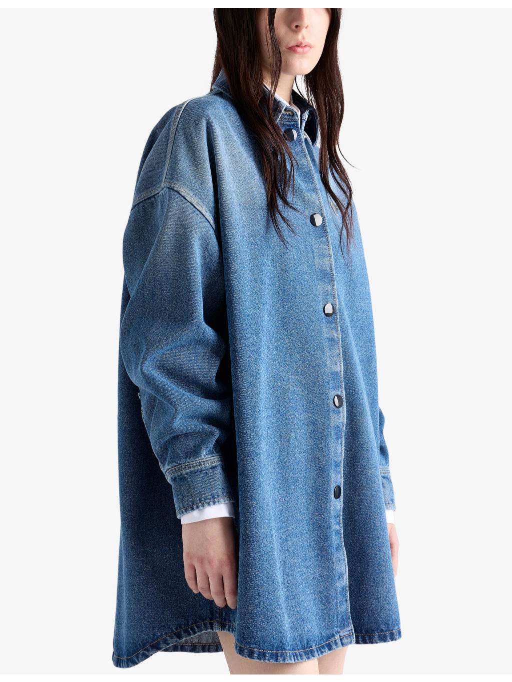 Triangle-Logo Long Denim Shirt - 3