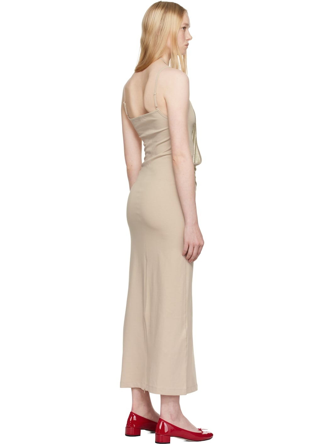 Beige Layered Halter Neck Maxi Dress - 3