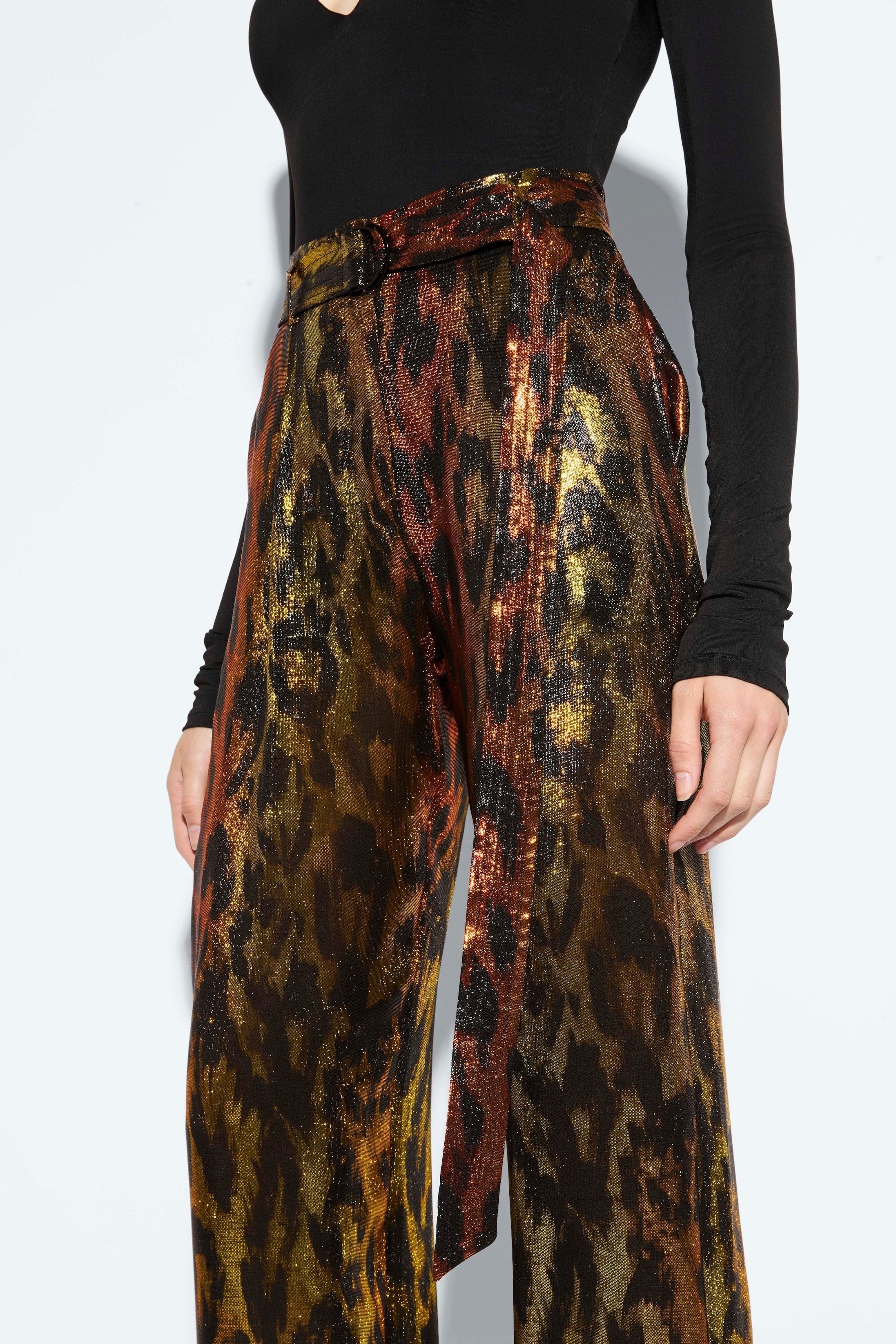 Lurex Leopard Belted Pant - 4
