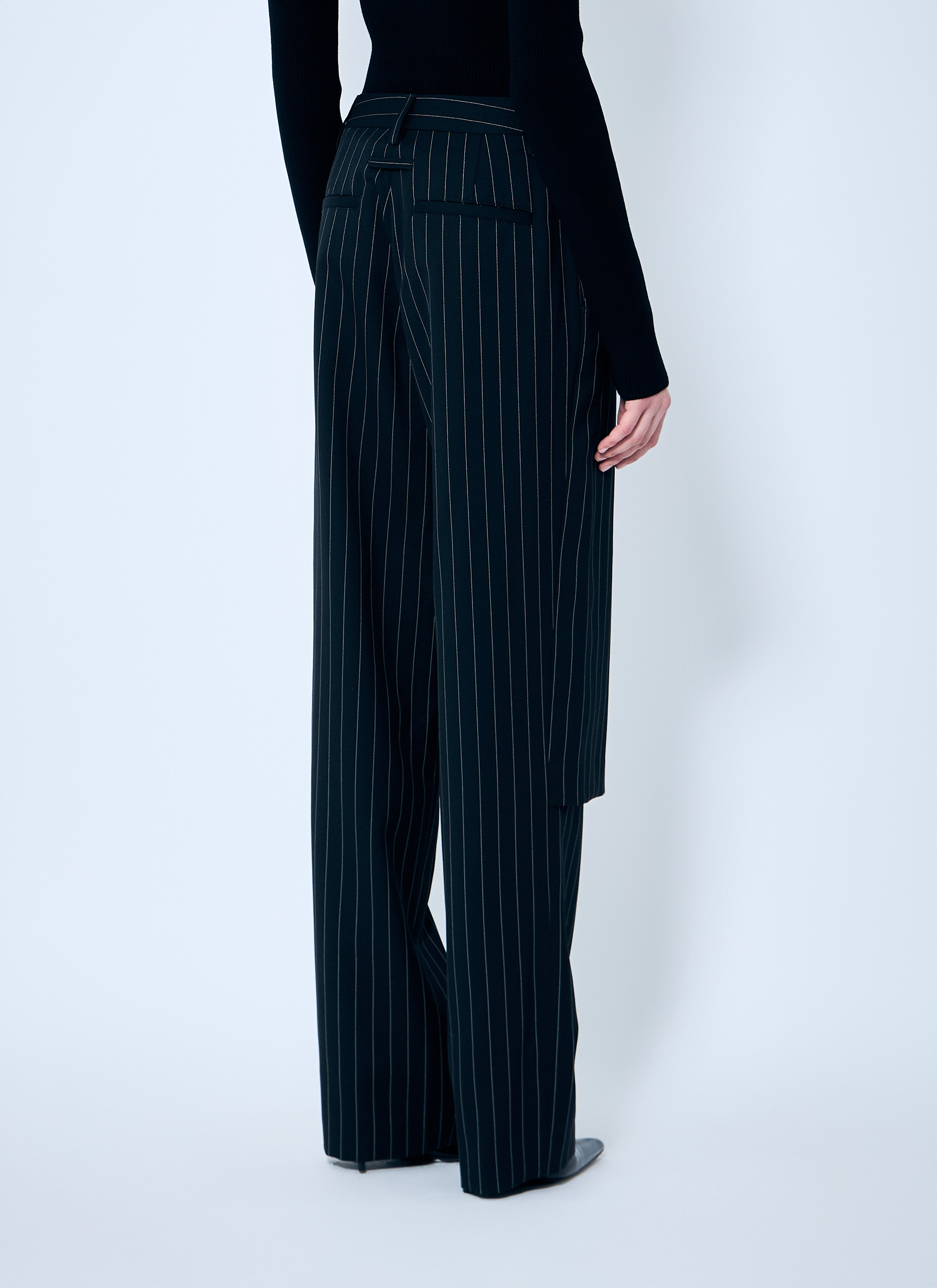Jean Paul Gaultier Women Pinstriped Tailored Pants With Skirt Overlay - 4