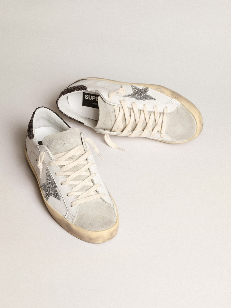 Golden Goose Super-Star with silver star and brown glitter heel tab outlook