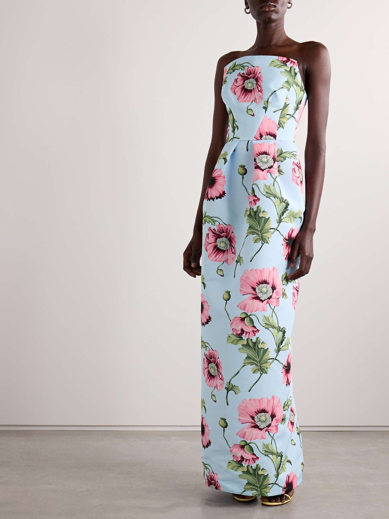 Convertible strapless pleated floral-print faille gown 5