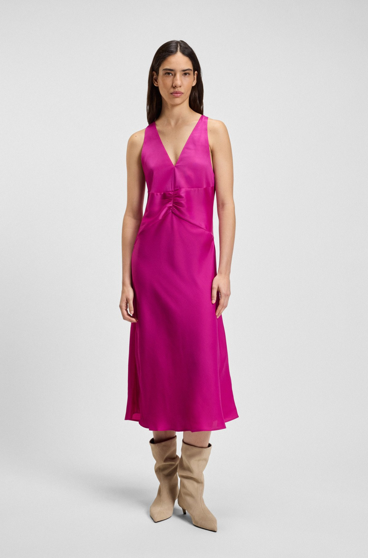 CRINKLE-SATIN DRESS WITH GATHERED FRONT - 2