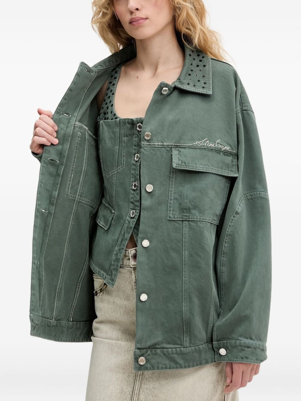 embellished-collar denim jacket - 4