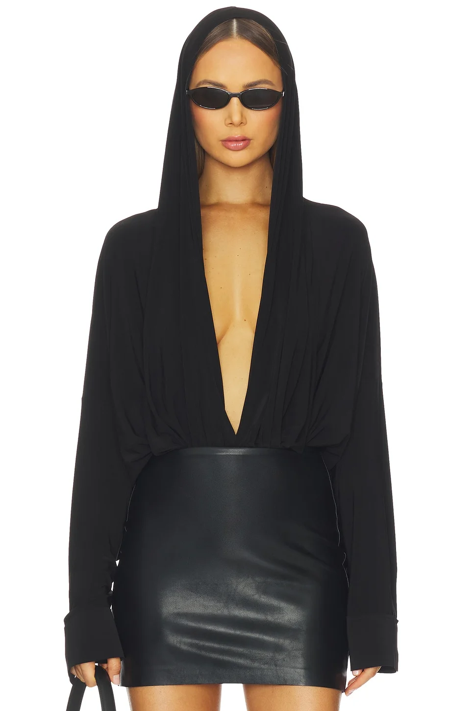 Hooded Super Oversized Boyfriend Shirt Bodysuit - 1