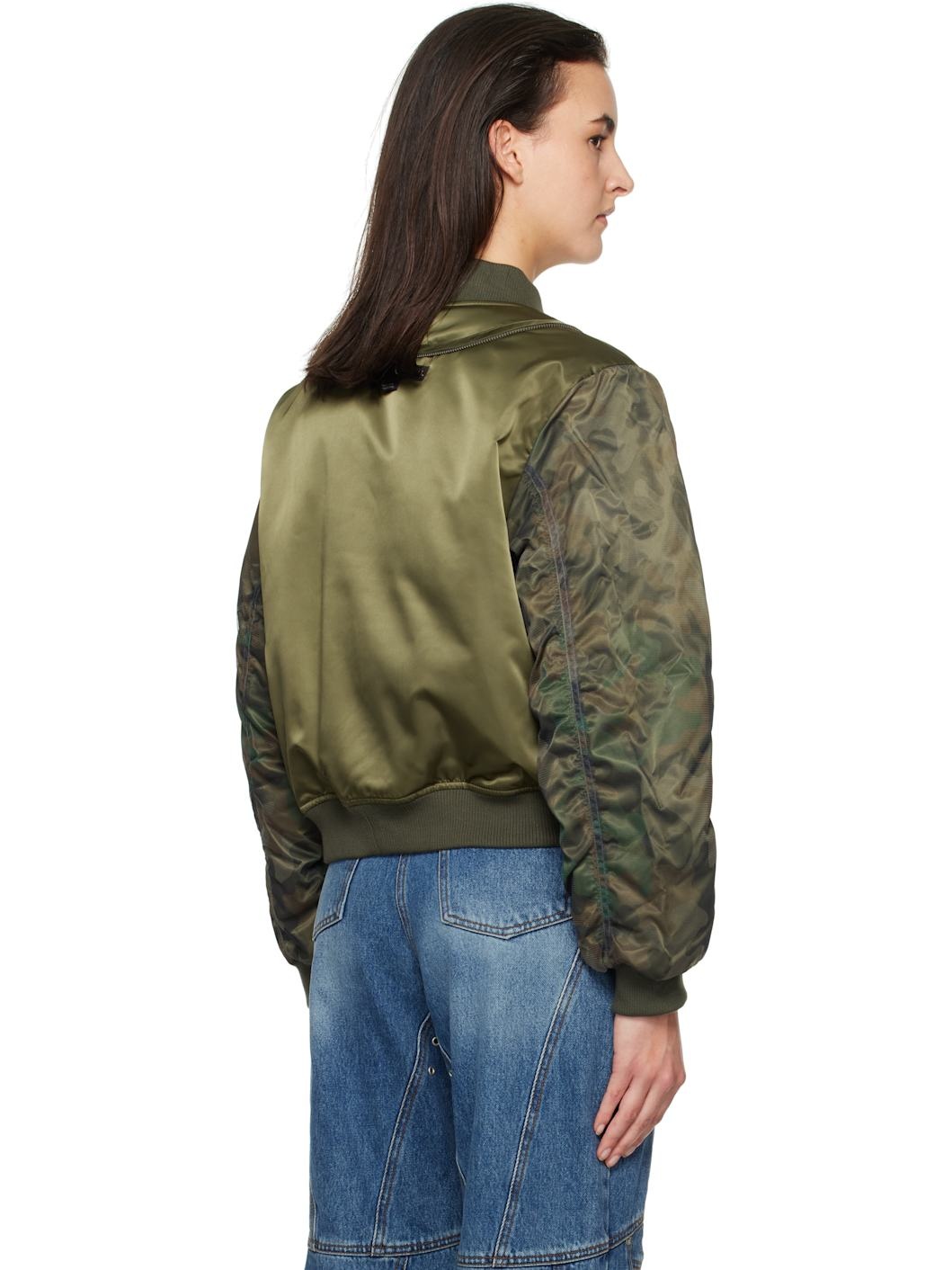 Khaki Mesh Sleeve Bomber Jacket - 3