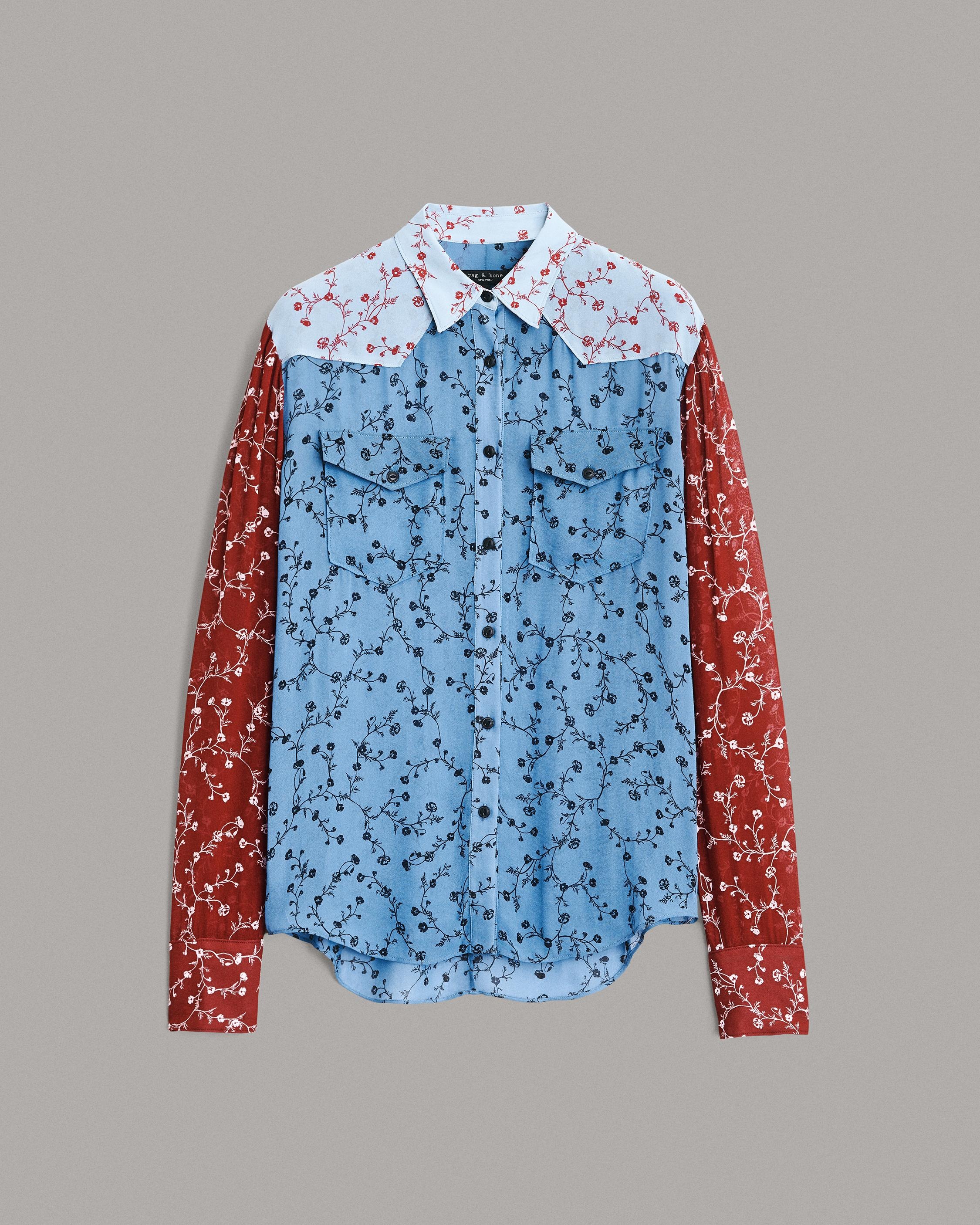Wyatt Viscose Patchwork Button Down Shirt
Classic Fit Top - 1