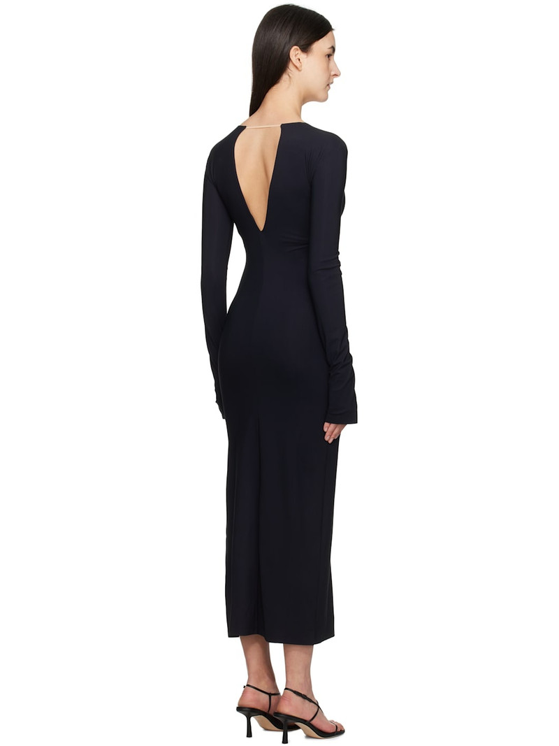 Black Lycra Jersey Pluge Maxi Dress 3