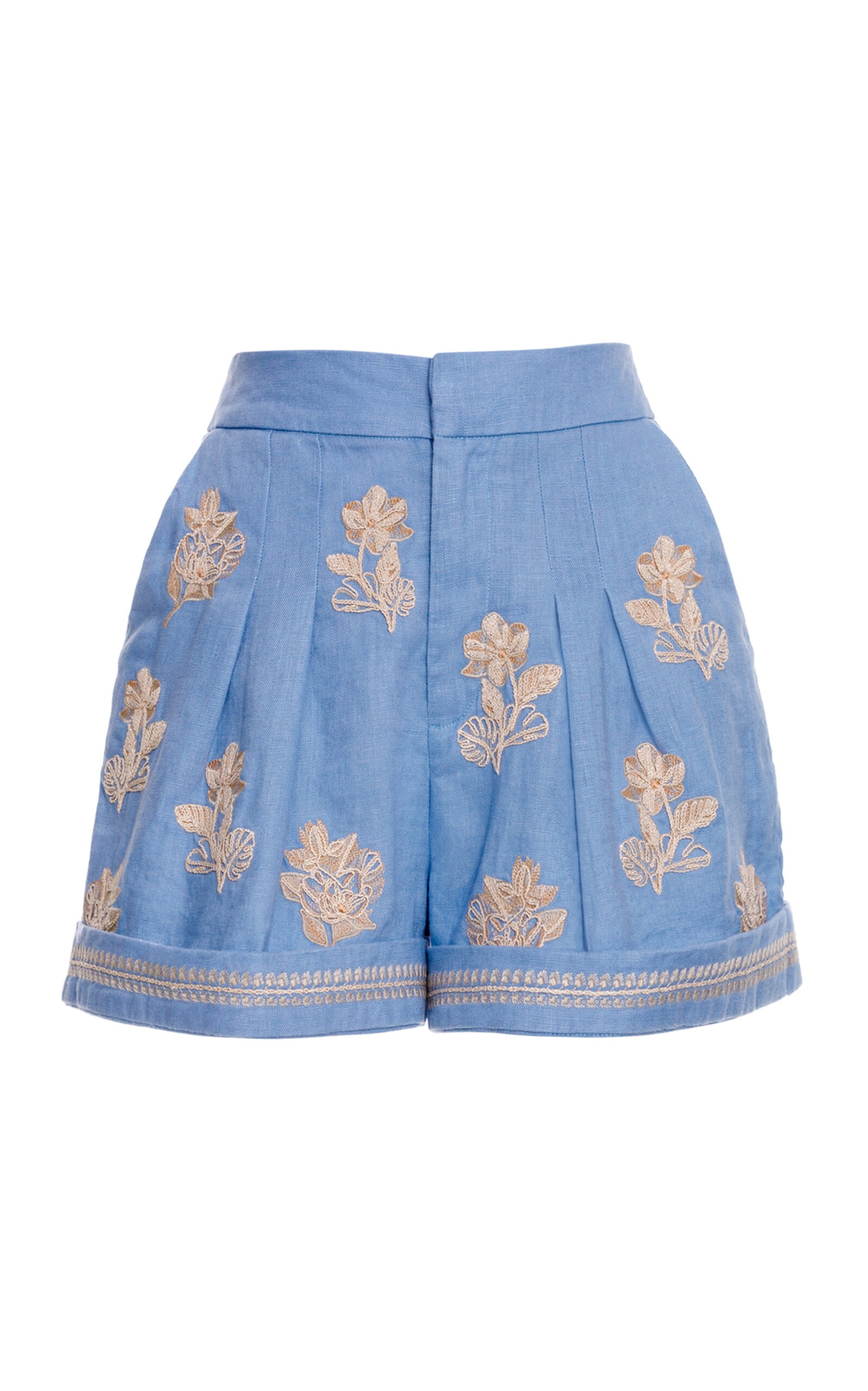 Romy Embroidered Linen Shorts light blue - 1