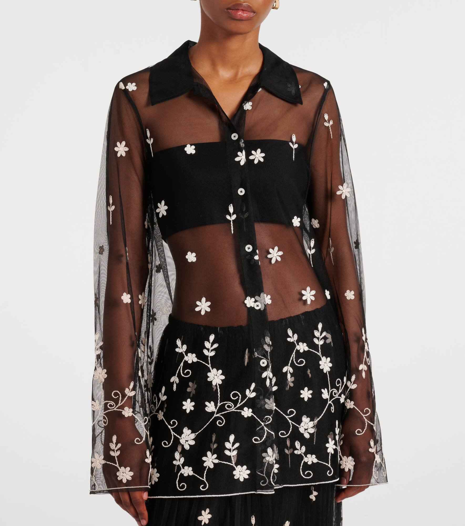 Embroidered semi-sheer shirt - 6