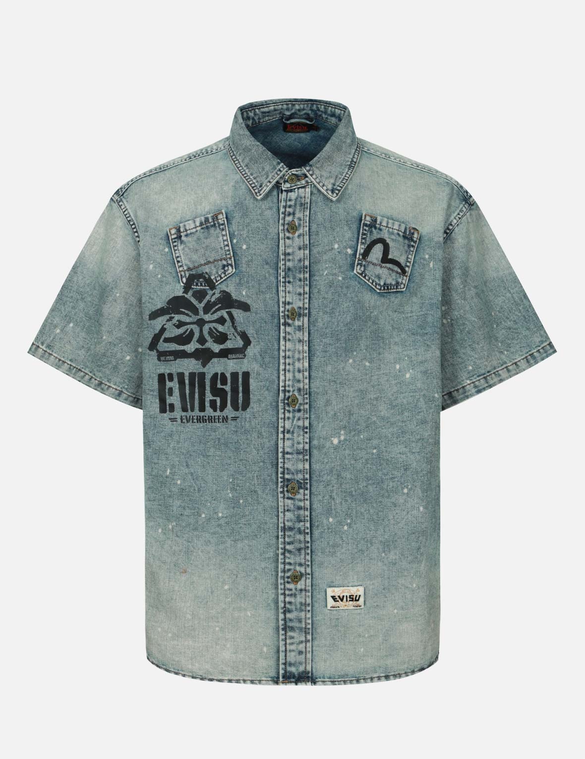 FADED-WASHED MULTI-PRINT LOOSE FIT DENIM SHIRT - 1