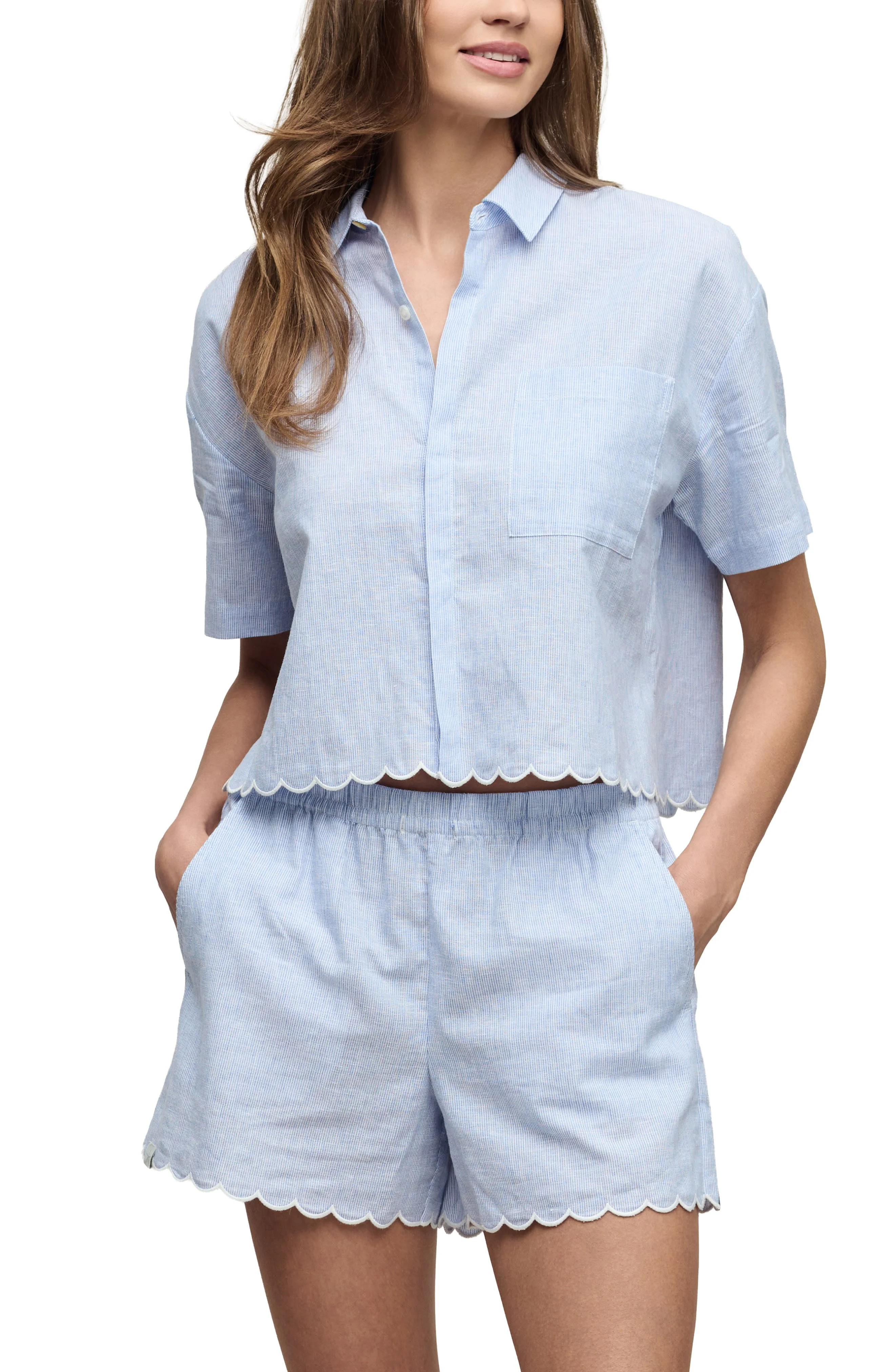 barefoot dreams Linen & Cotton Pajamas Shirt in Lakeside Stripe - 1