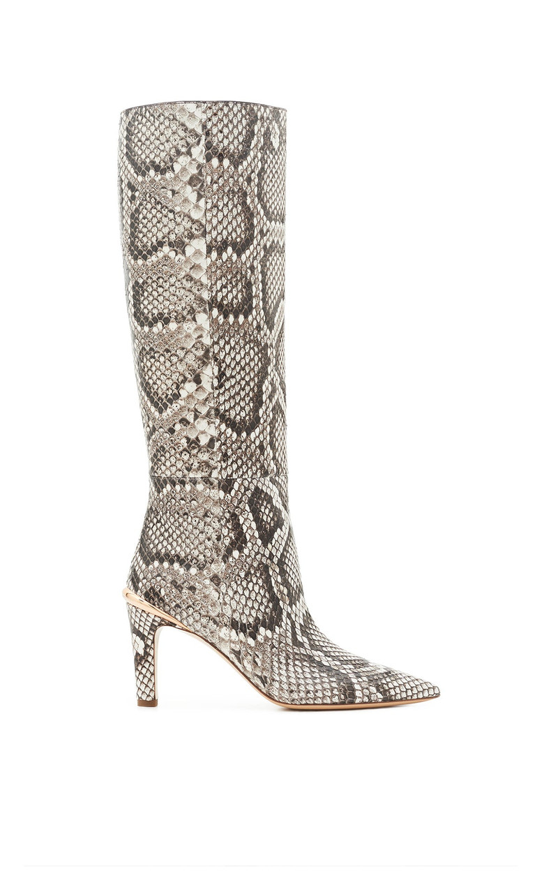 Aura High Heel Stiletto Tall Boot in Black & White Inversa™ Snakeskin 1
