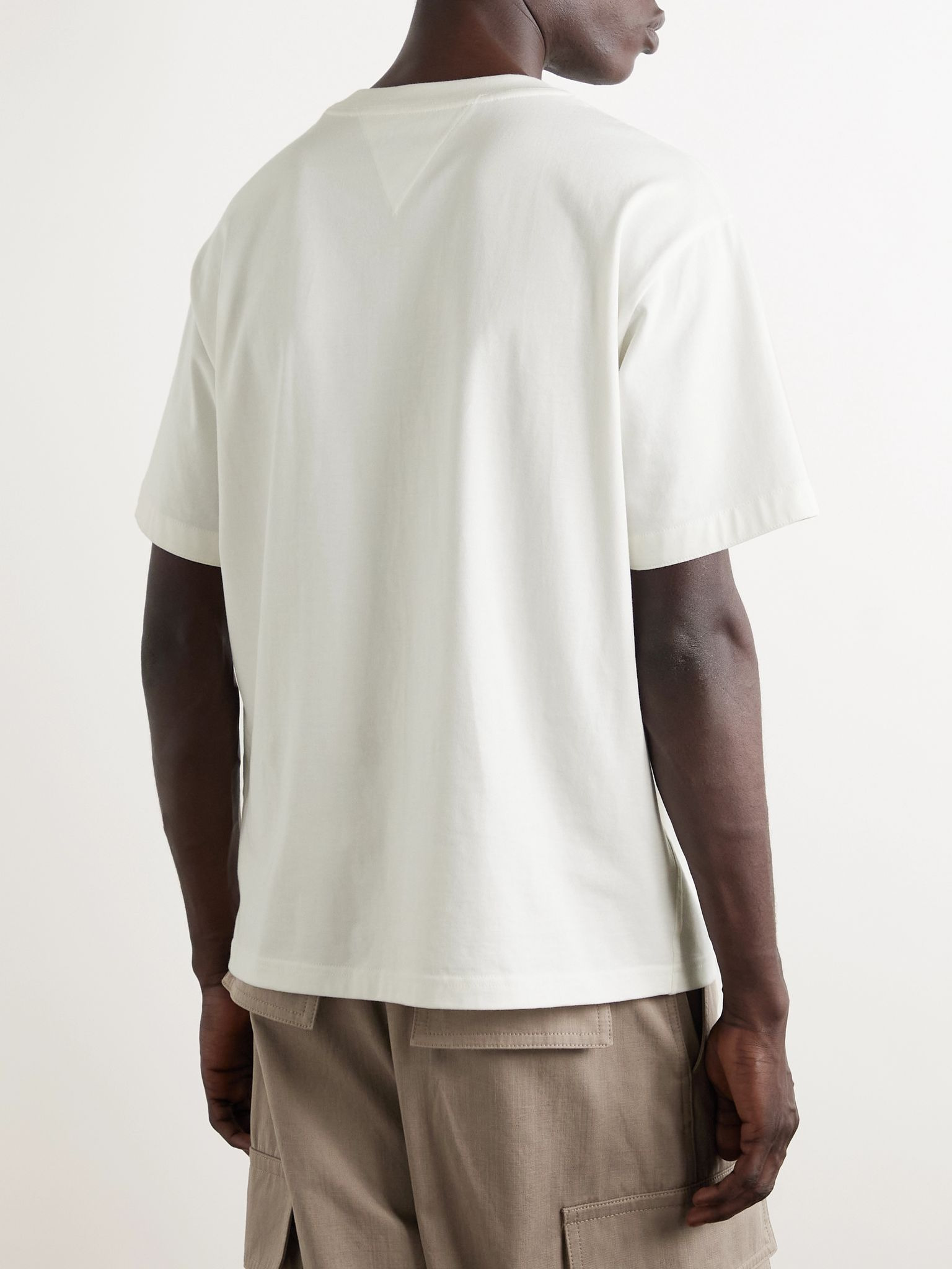 Intrecciato Suede-Trimmed Cotton-Jersey T-Shirt Off-white - 3
