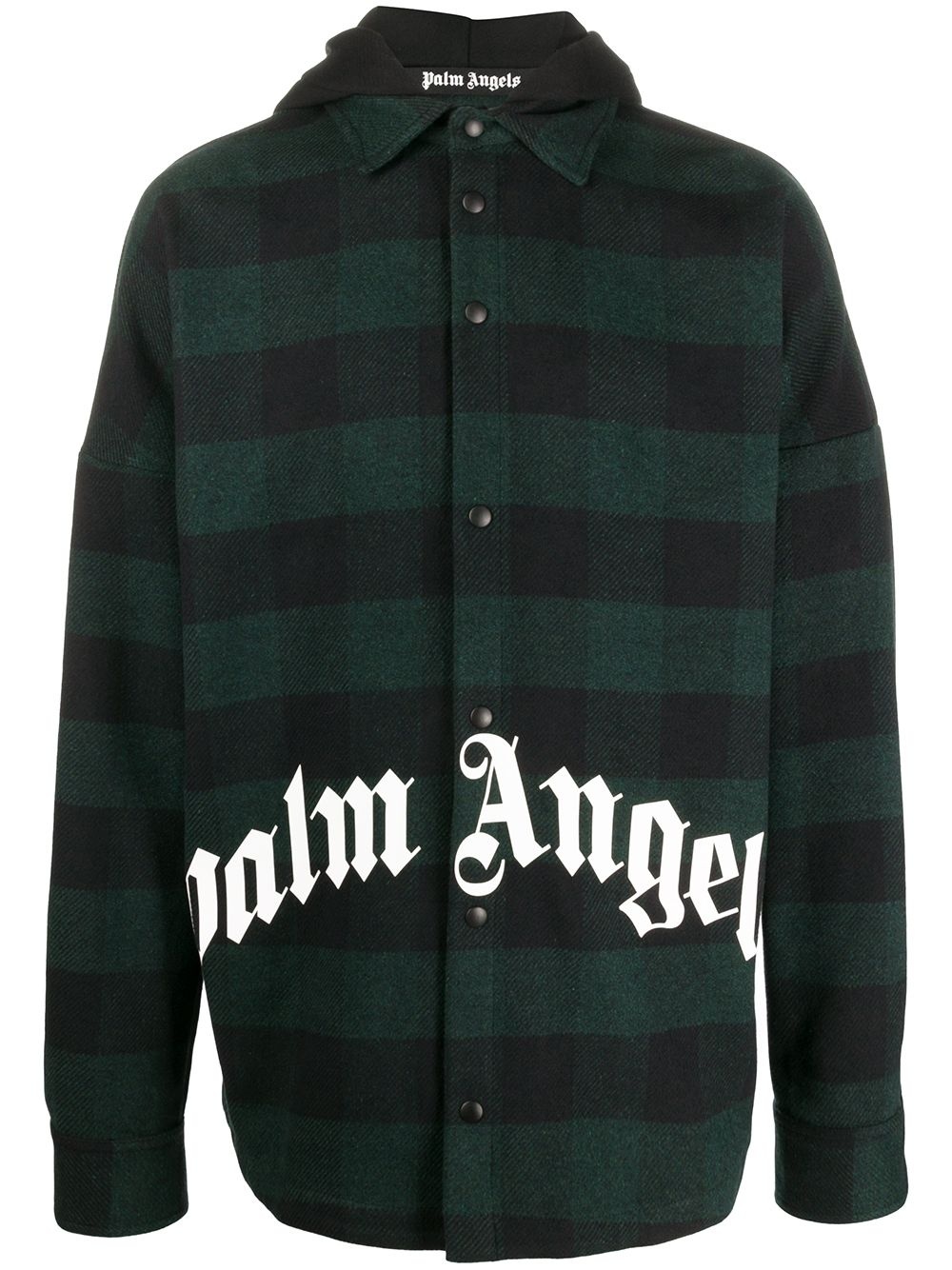 logo hooded plaid overshirt - 1