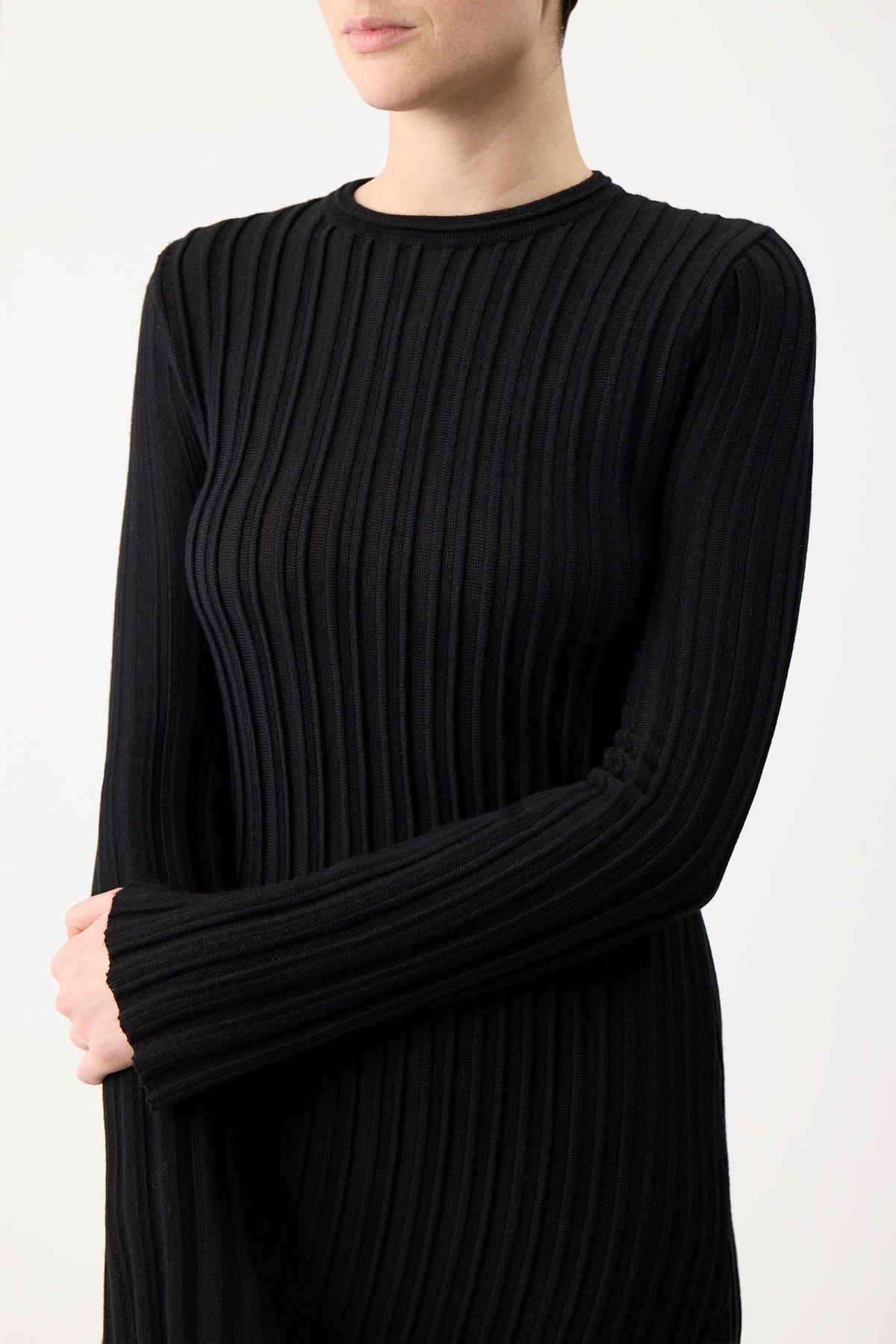 Fiona Dress in Black Colorblock Silk Cashmere - 6