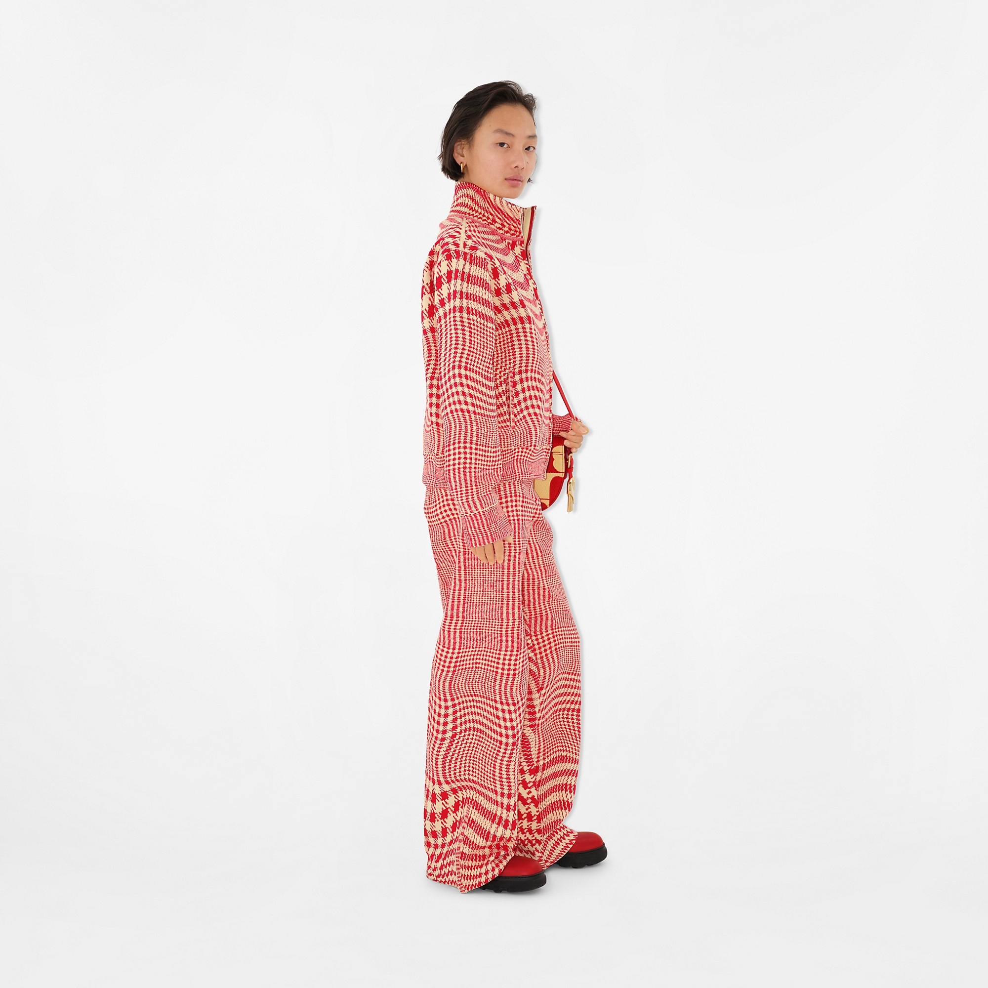 Warped Houndstooth Nylon Blend Track Jacket - 3