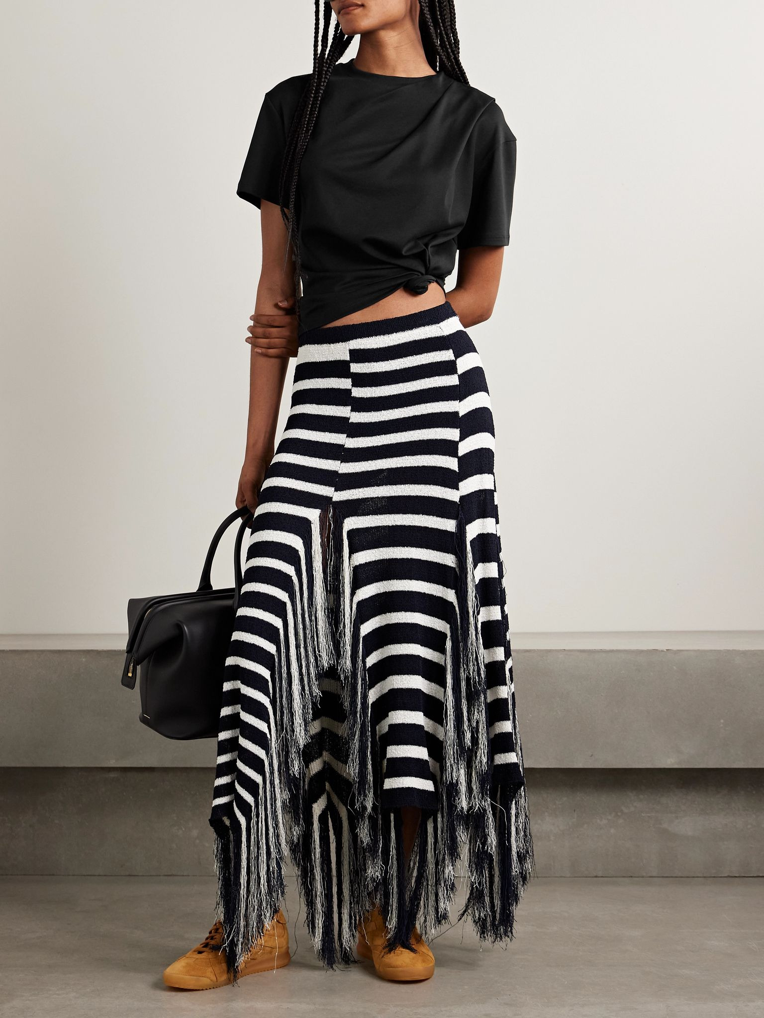 Draped Supima cotton-jersey T-shirt Black - 2