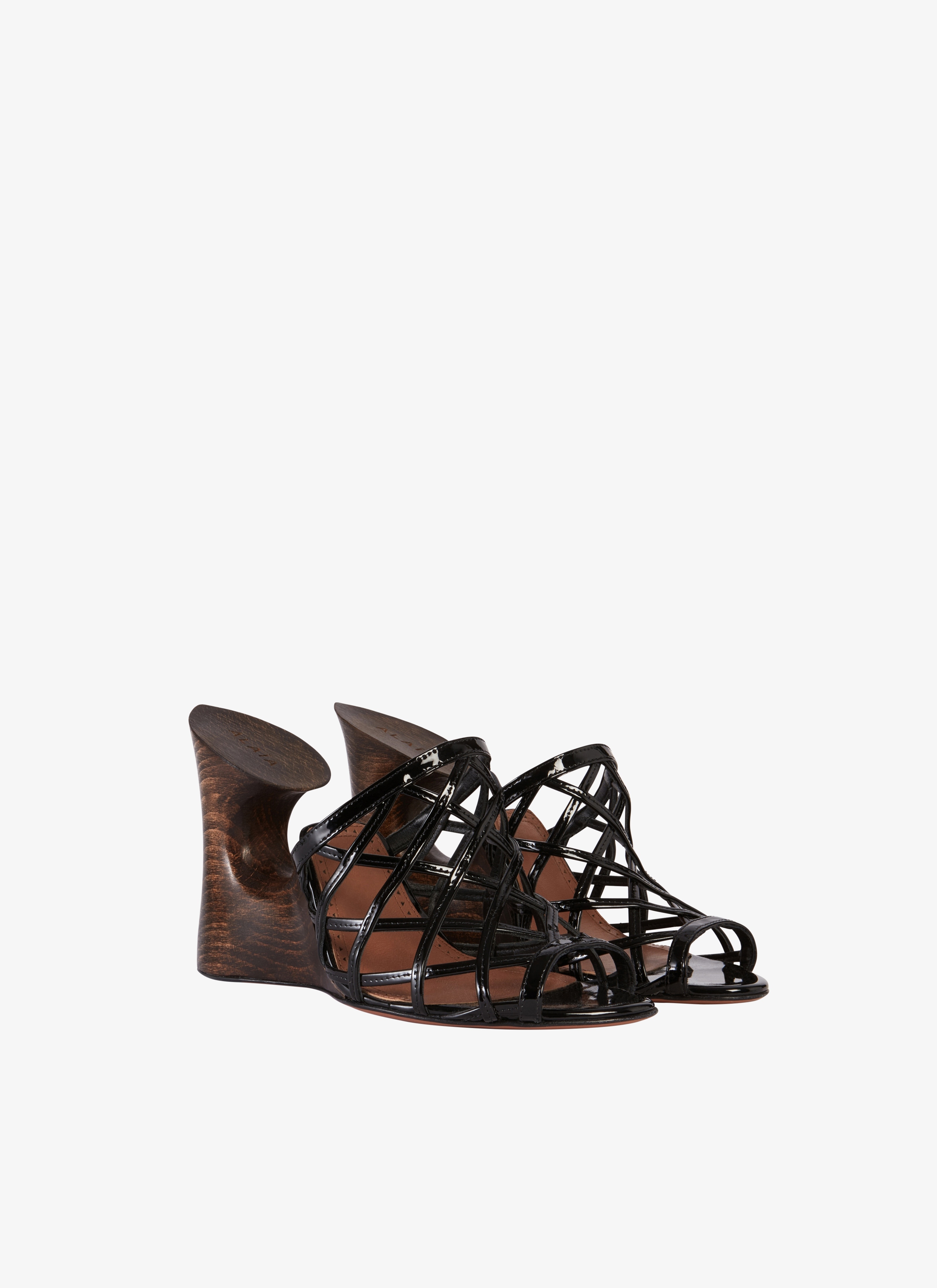 LA SCULPTURE MULES IN PATENT CALFSKIN & WOOD - 3