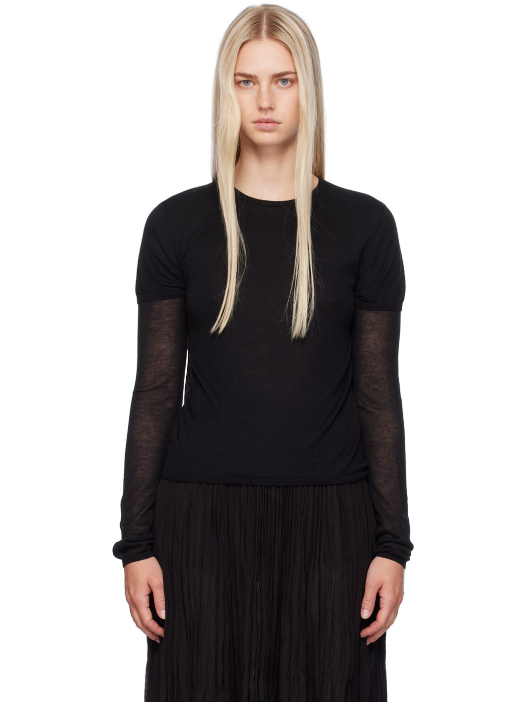 Black Layered Long Sleeve T-Shirt - 1