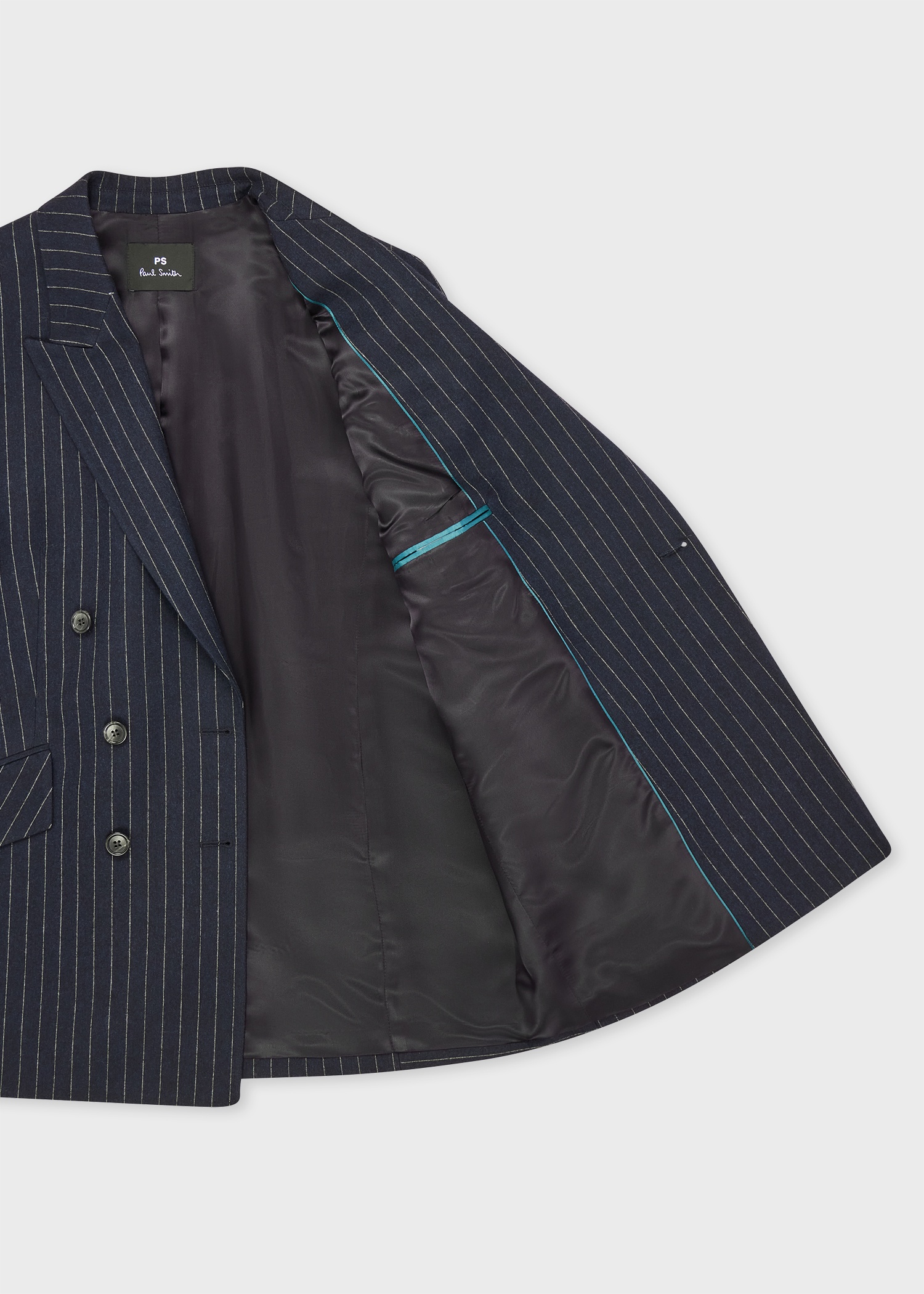 Women's Navy Pinstripe Wool-Blend Double Breasted Blazer - 4