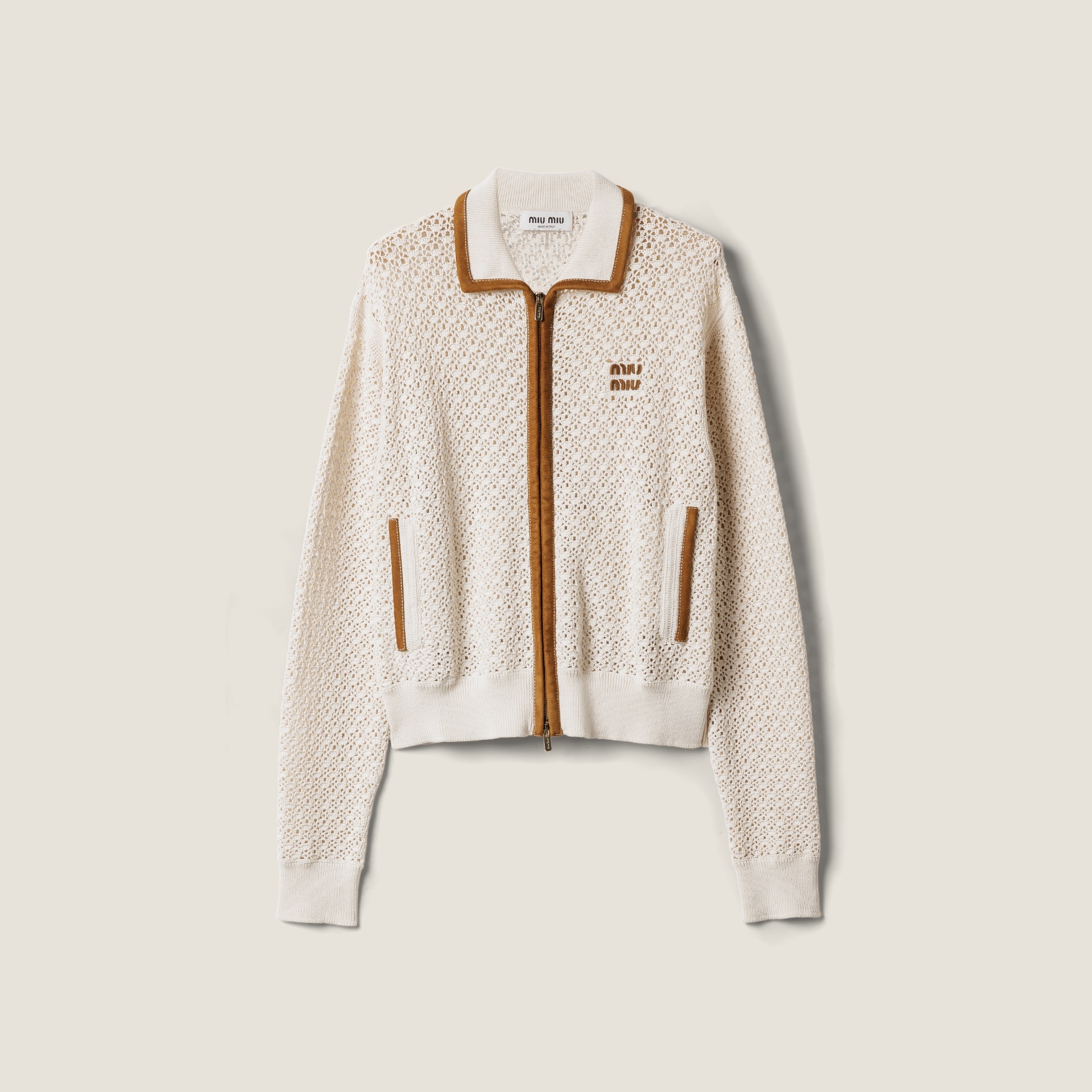 Cotton and suede cardigan - 1