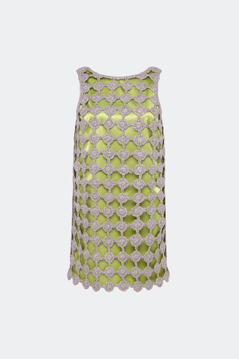 SIMONMILLER Sina Crochet Mini Dress In Moss/Satellite Silver outlook