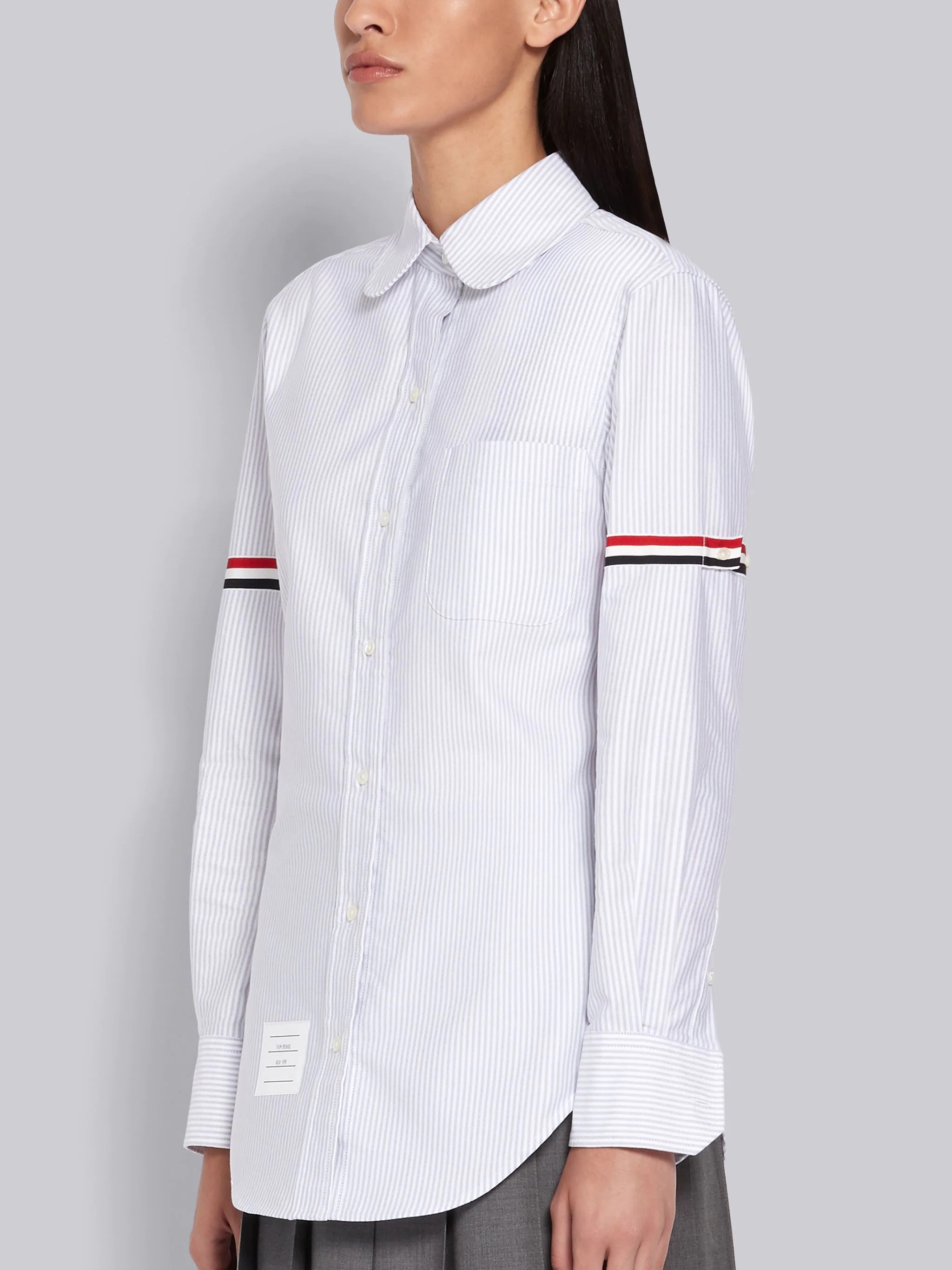 Medium Grey University Stripe Oxford Grosgrain Armband Long Sleeve Shirt - 2