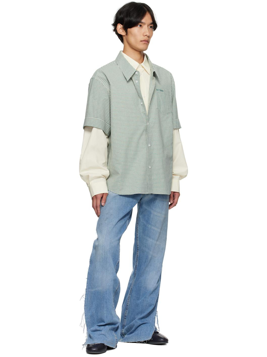 Green & Beige Detachable Sleeves Shirt - 4