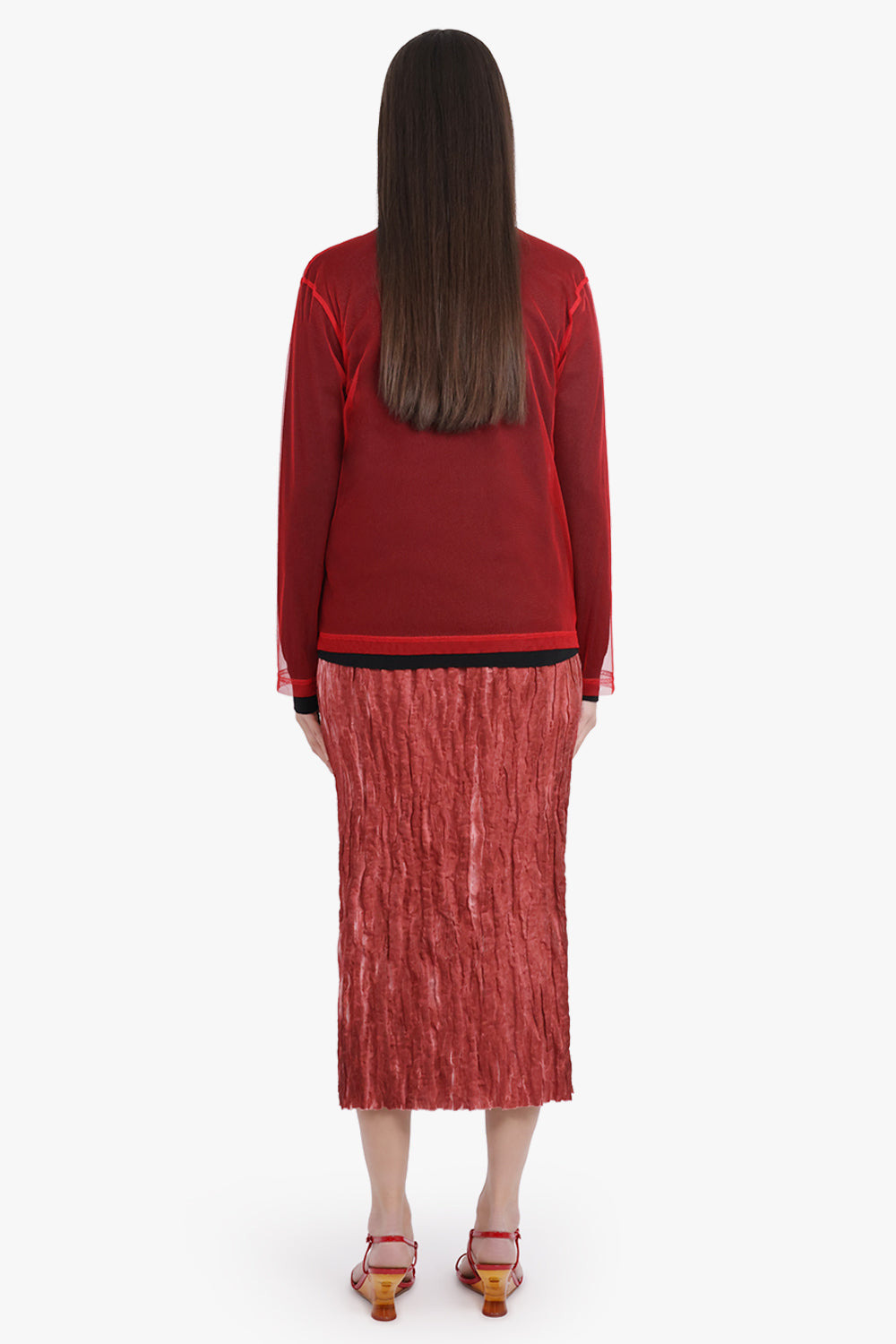 LAYERED TULLE OVERLAY L/S KNITTED TOP | BLACK/RED - 5