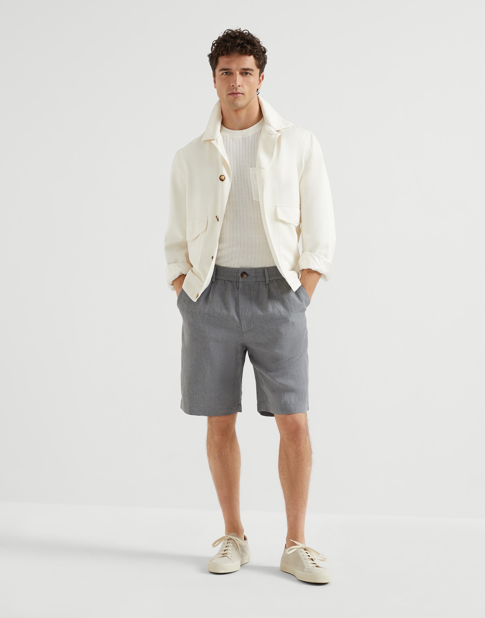 Lightweight linen Bermuda shorts with elasticated waistband - 4