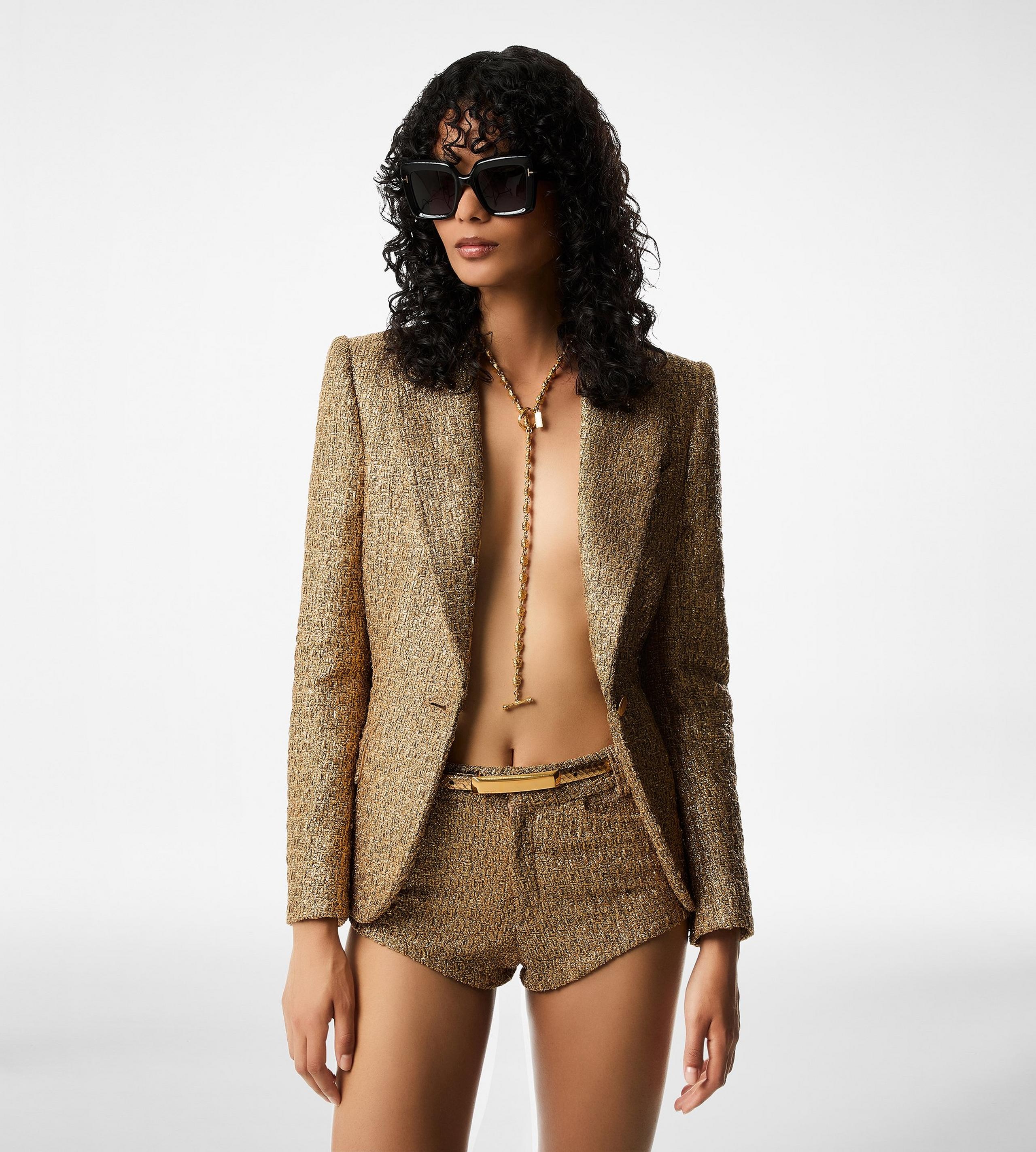 【送料&関税込】Tom Ford Gold Lurex Jacket Dyllan metallic-effect coated canvas blazer in gold - Tom