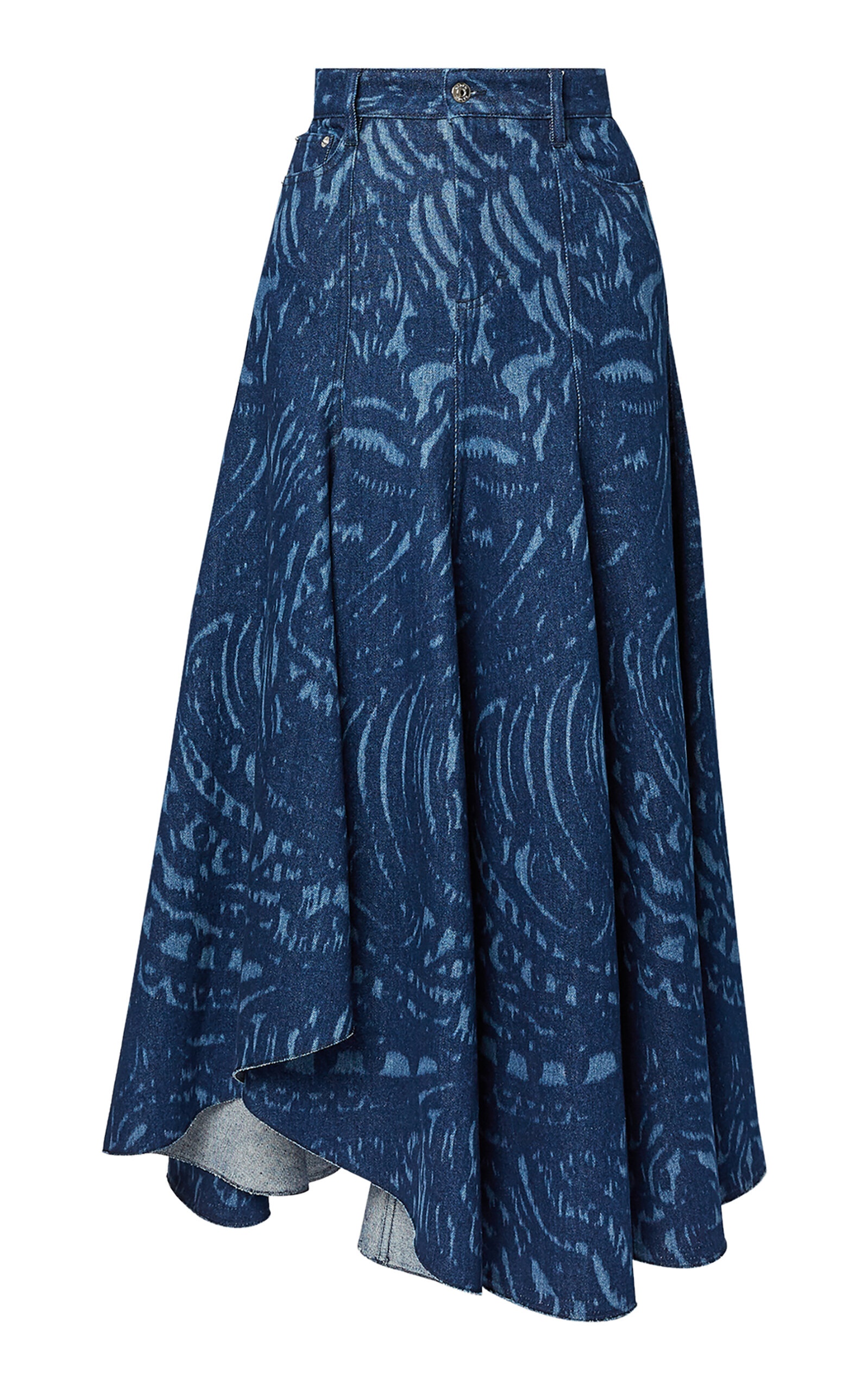 Embossed Flare Midi Skirt dark wash - 1