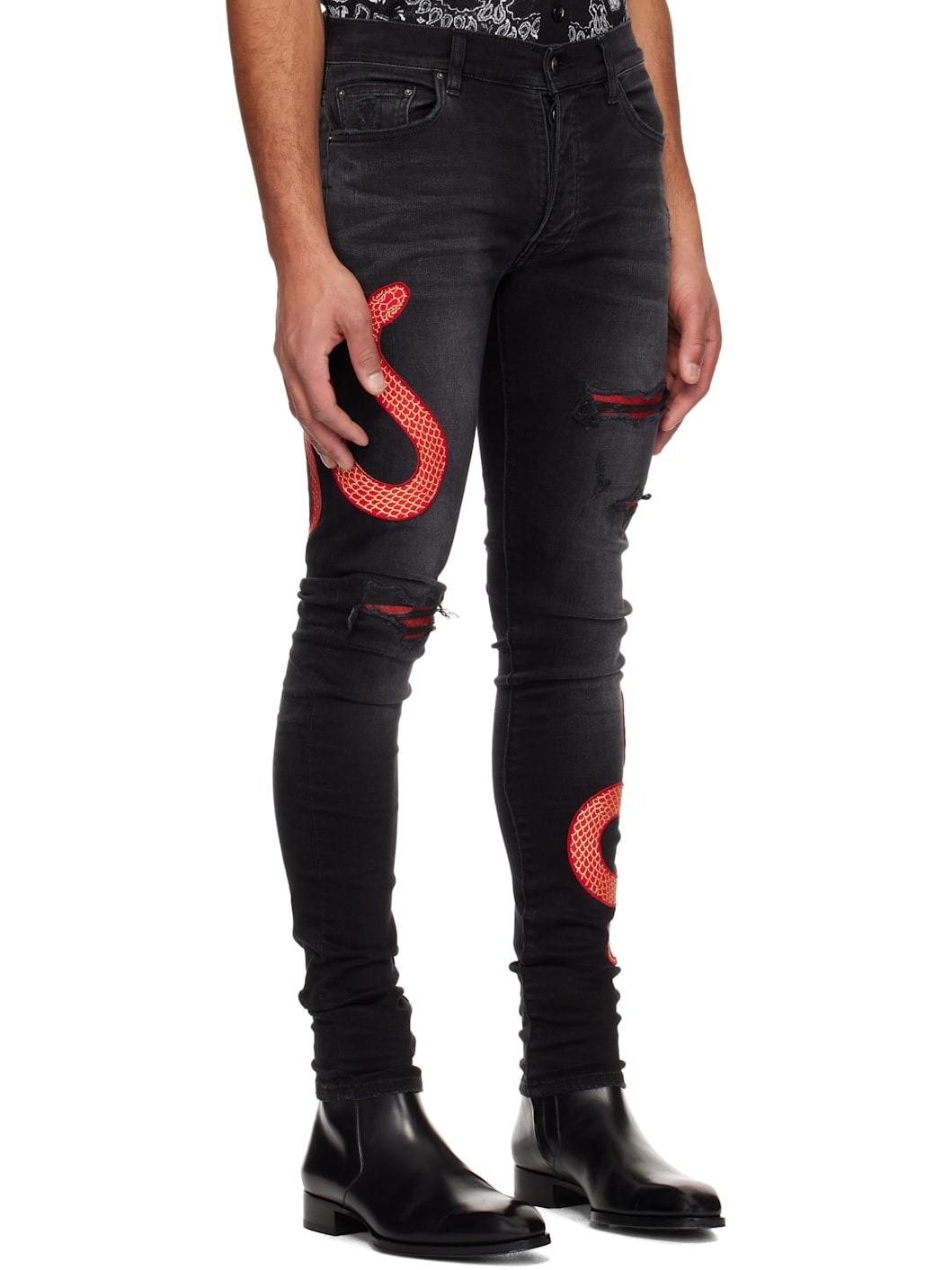 Black XO Snake Jeans - 2
