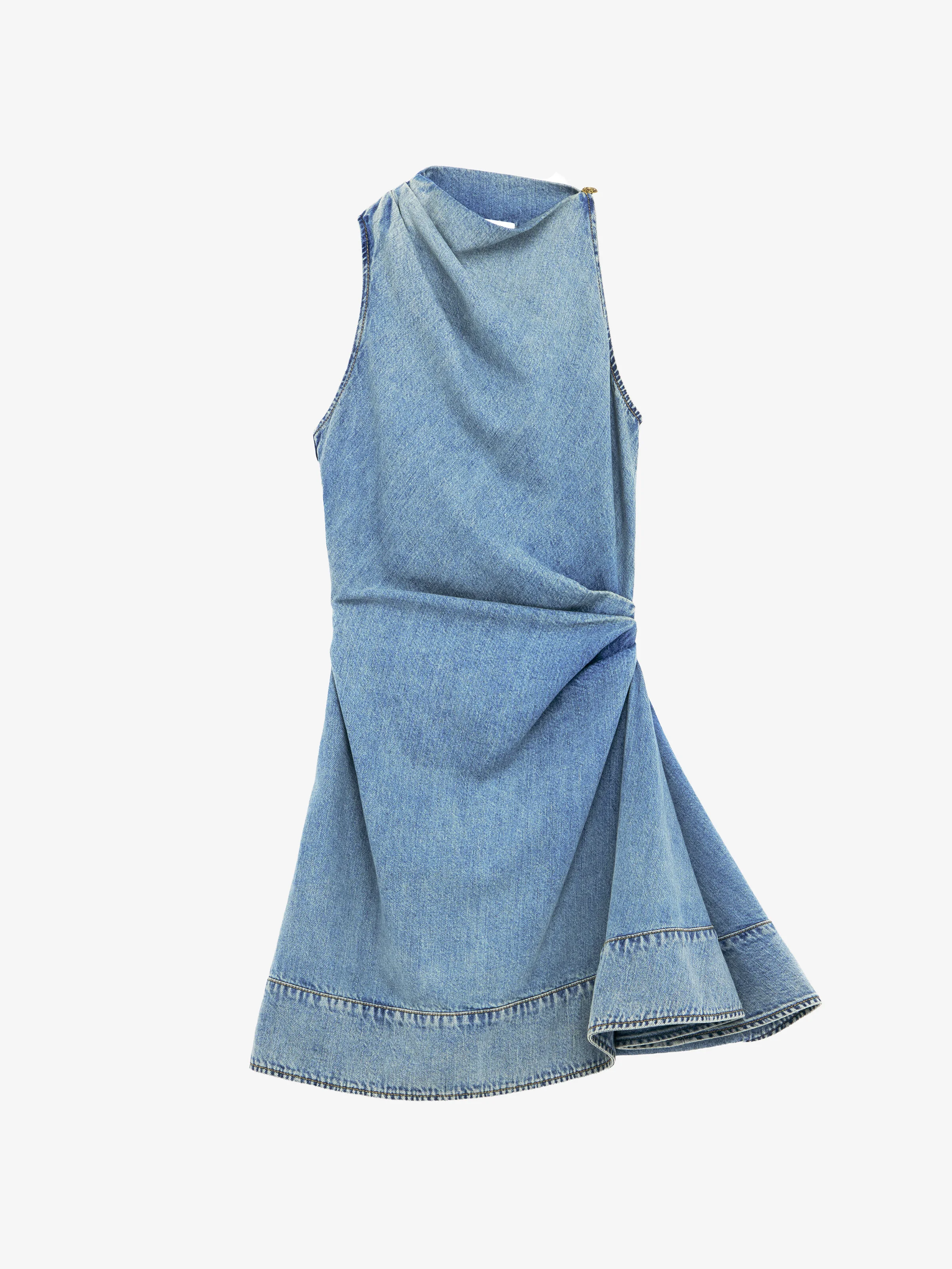 Denim Asymmetric Mini Dress - 1
