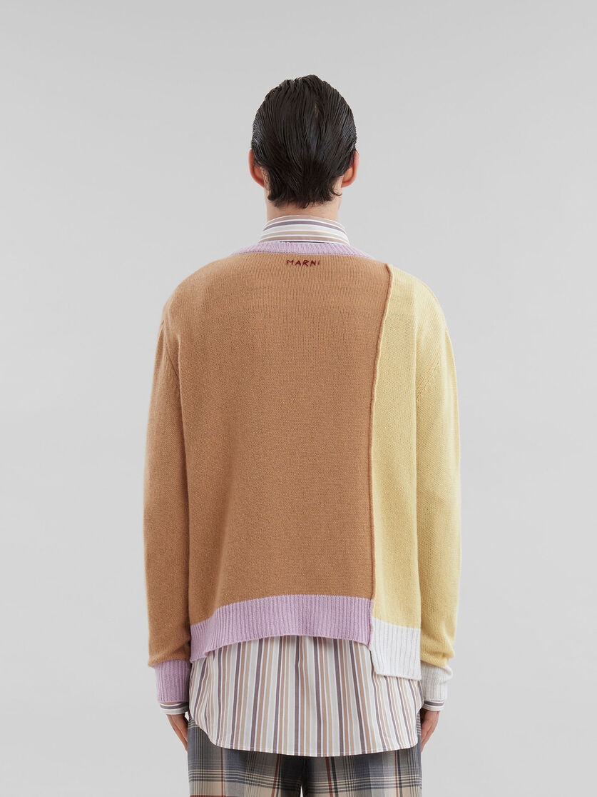 BROWN CASHMERE COLOUR-BLOCK JUMPER - 3