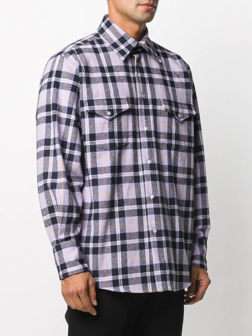 logo patch checked shirt - 3