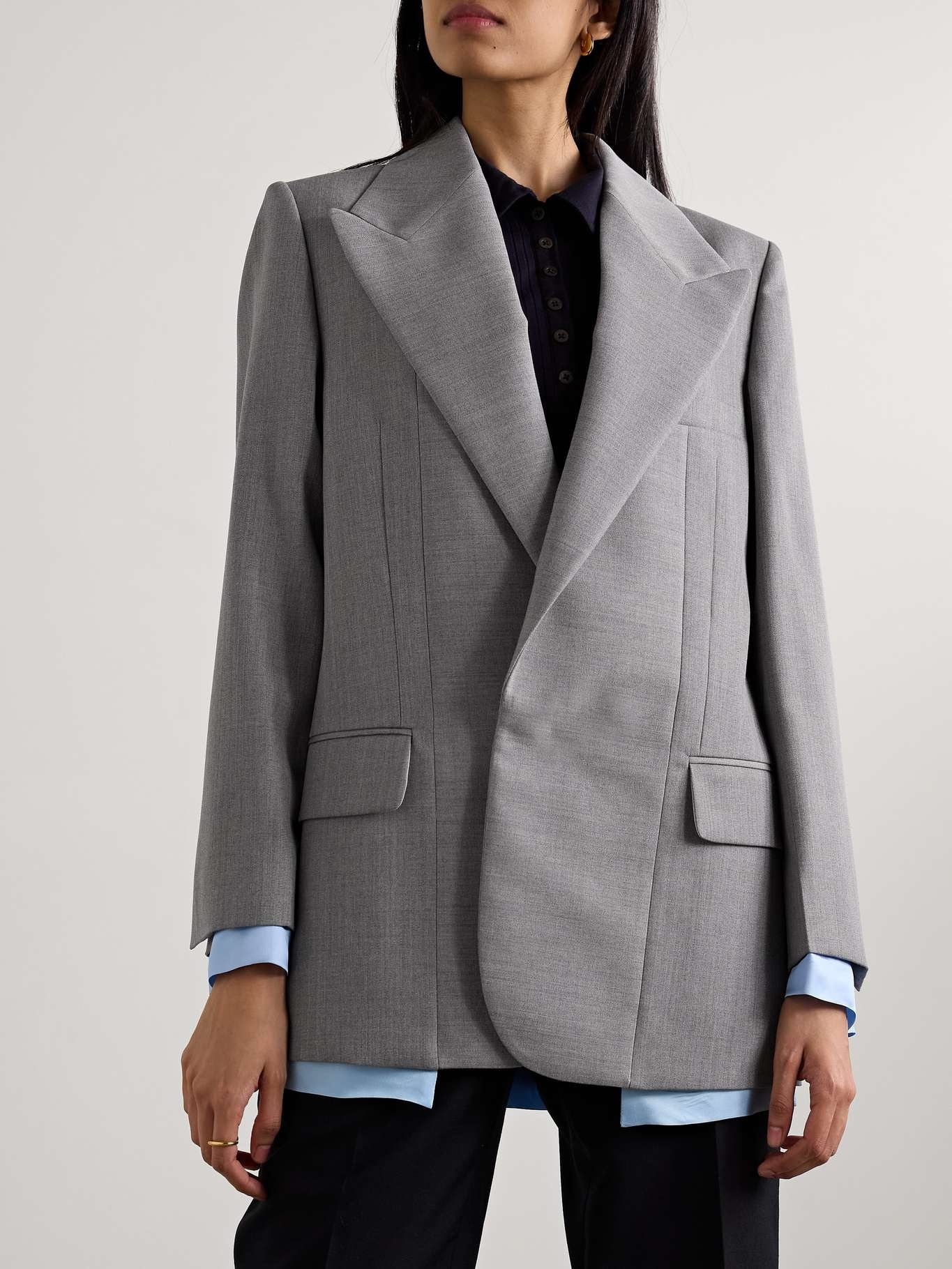 Satin-trimmed grain de poudre wool blazer - 3