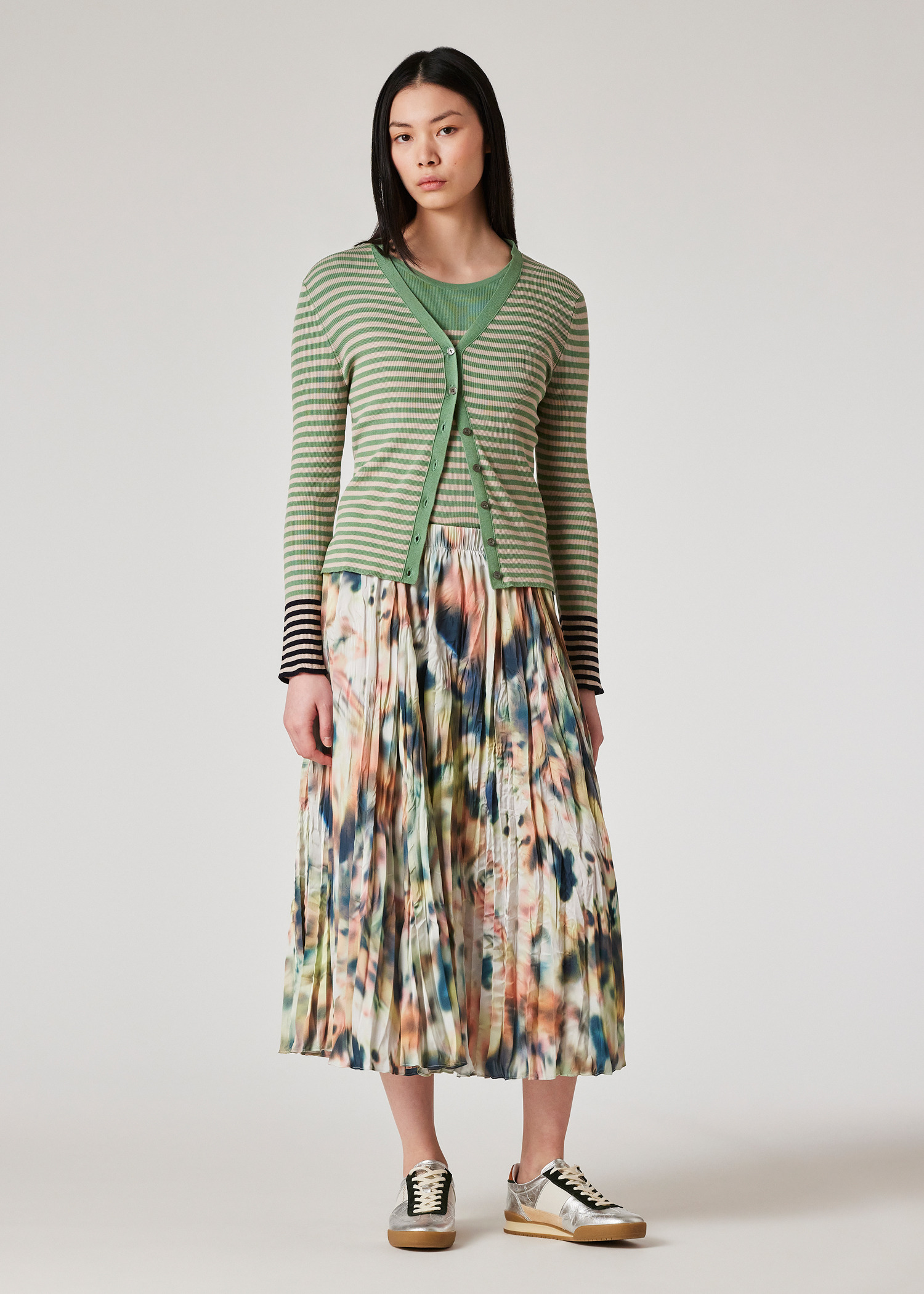 Women's Organic Cotton Green Stripe Cardigan - 4