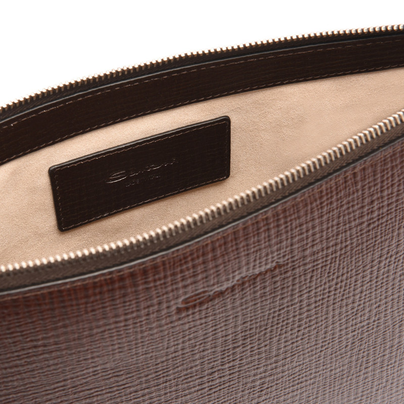 Dark brown embossed leather pouch 3