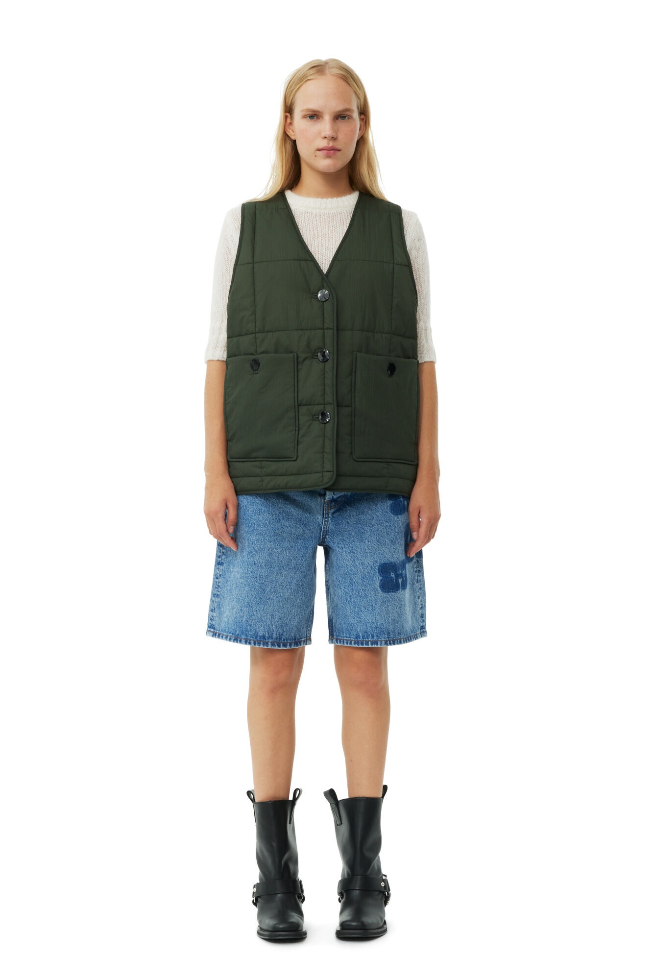 GREEN QUILT BOXY VEST - 4