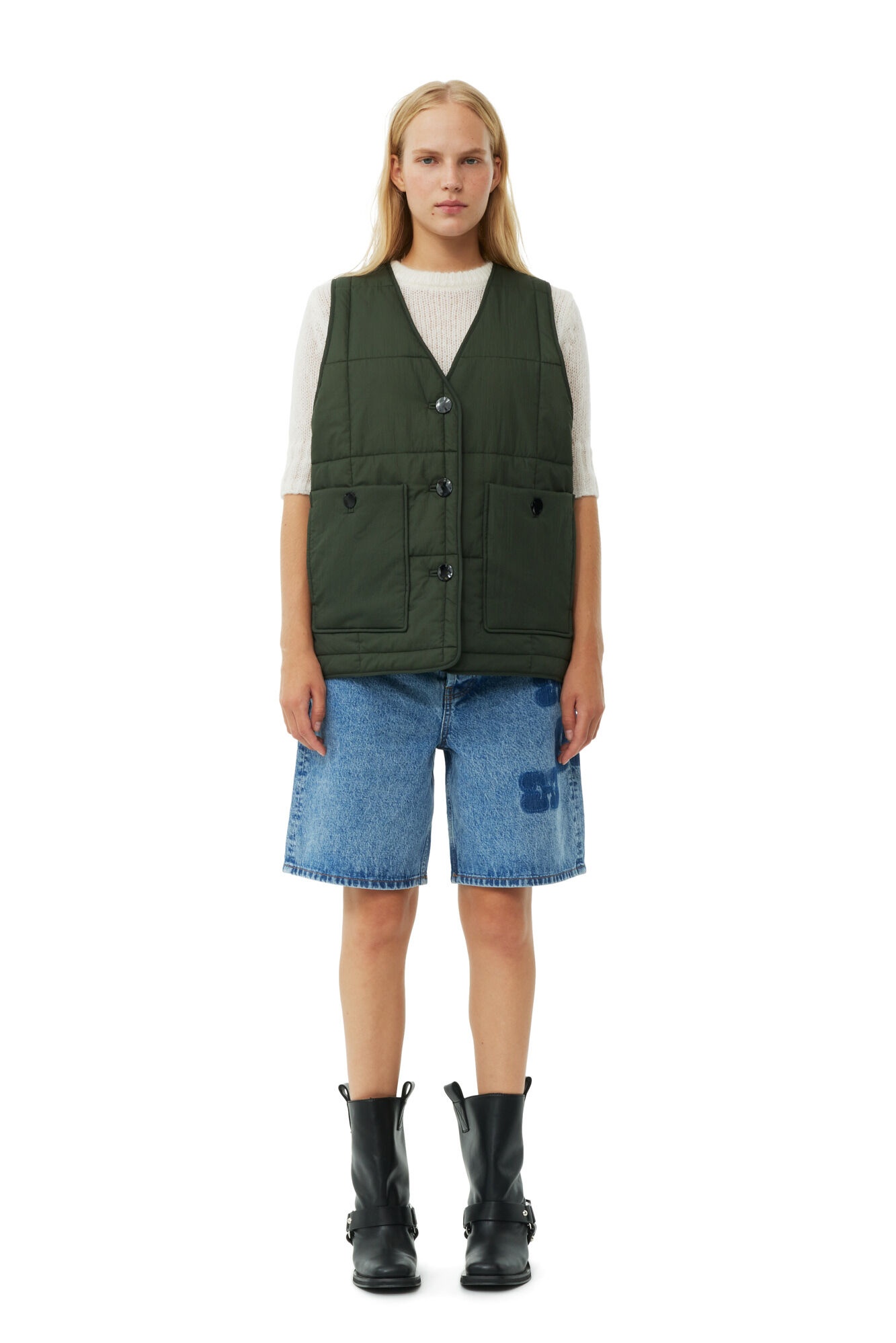 GREEN QUILT BOXY VEST - 3