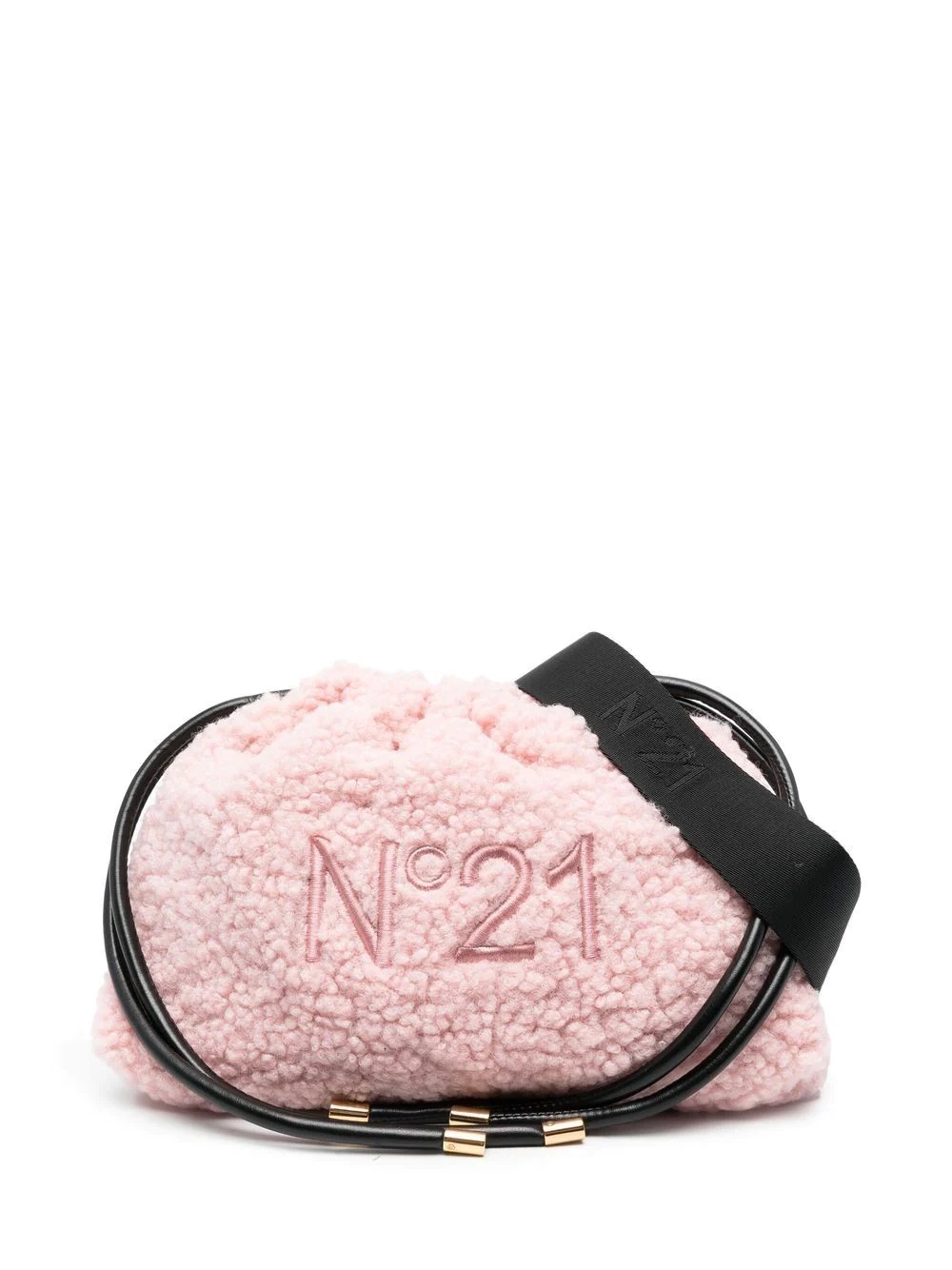 logo-embroidered faux-shearling clutch bag - 6