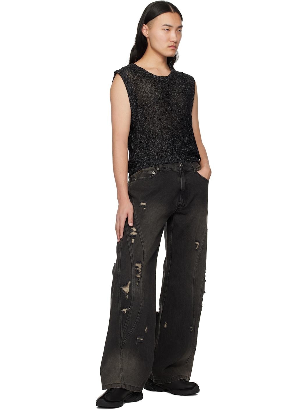 Black Glitter Net Vest - 4