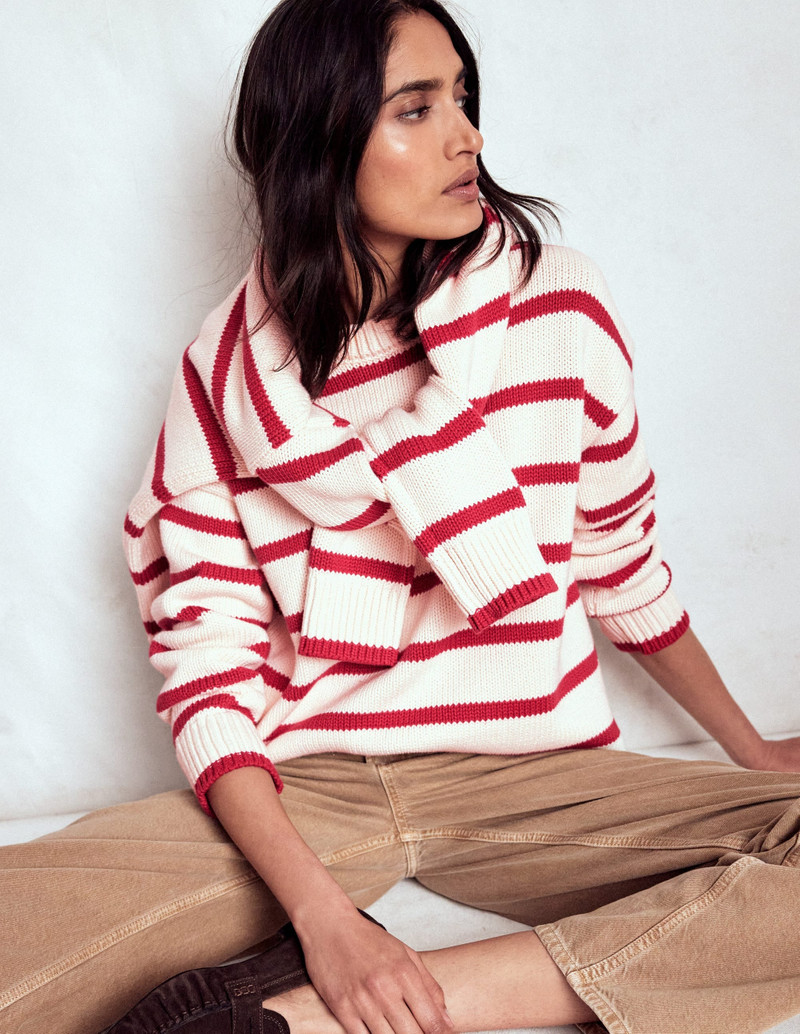 Lucy Oversized Cotton Jumper-Ivory, Red Stripe 8