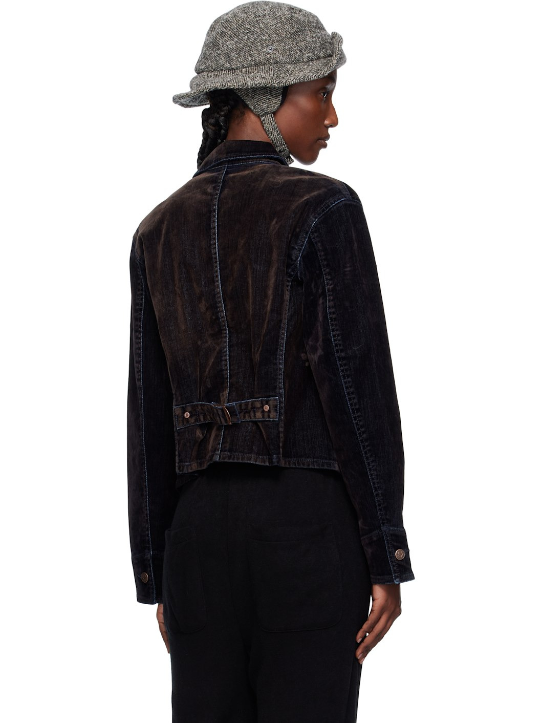 Black Velvet Denim Trucker Jacket - 3
