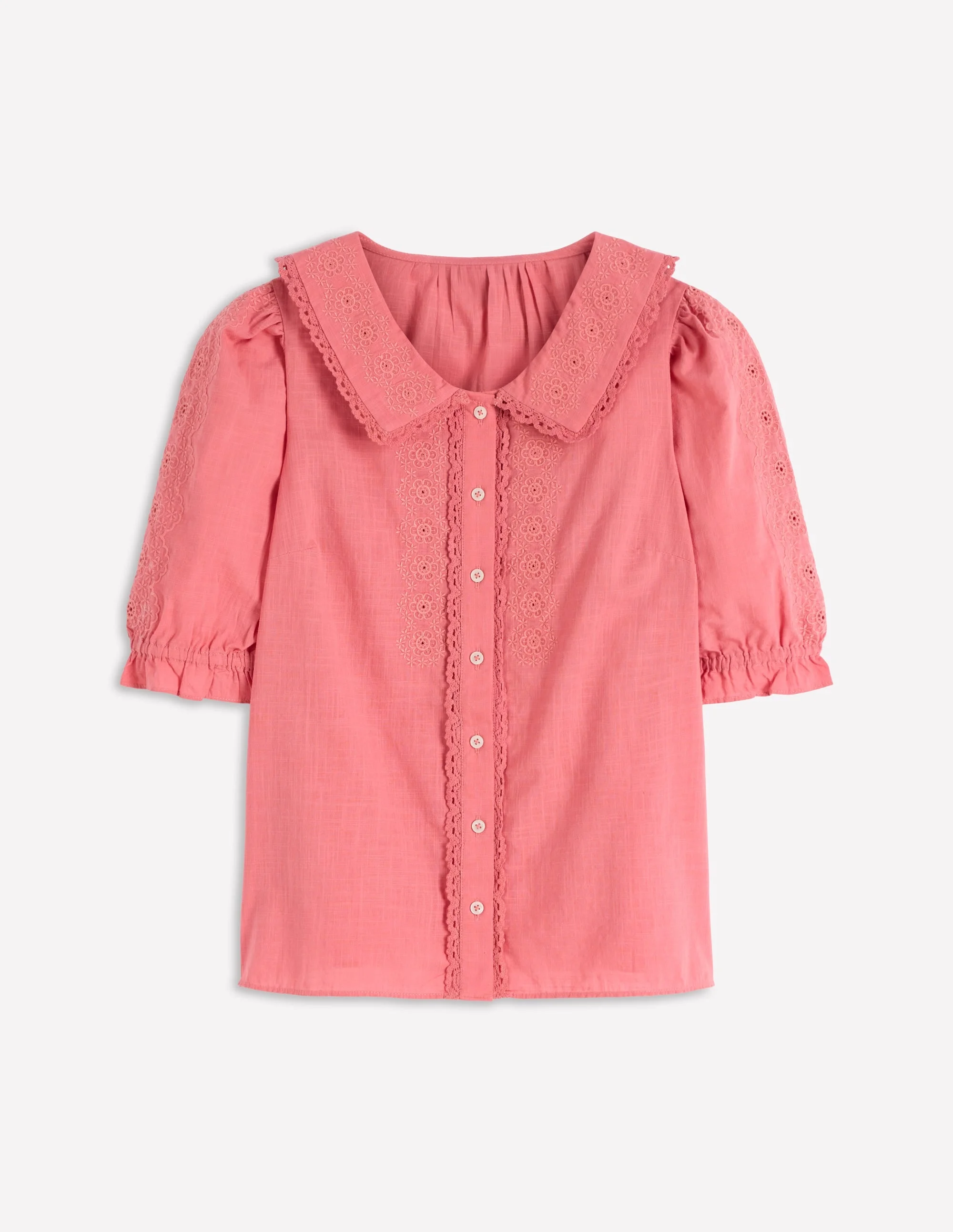 Short Sleeve Pretty Collar Top-Vintage Rose - 1