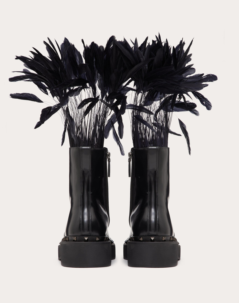 Valentino ROCKSTUD M-WAY COMBAT BOOT IN CALFSKIN WITH FEATHERS 50MM outlook
