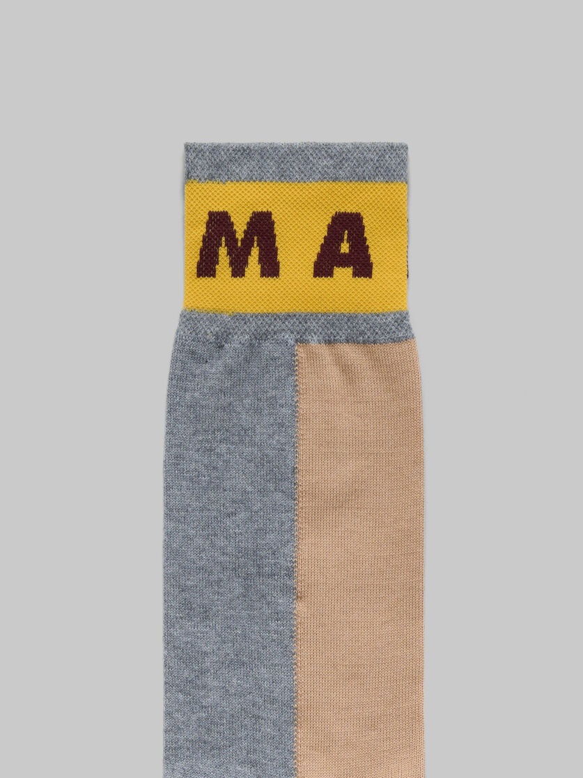 BROWN COLOUR-BLOCK COTTON SOCKS - 3