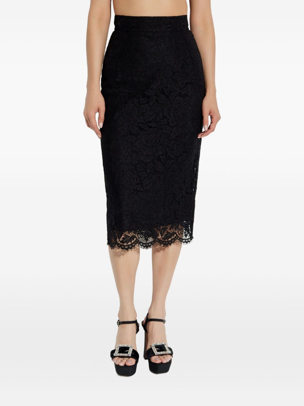 lace scalloped-hem midi skirt - 3